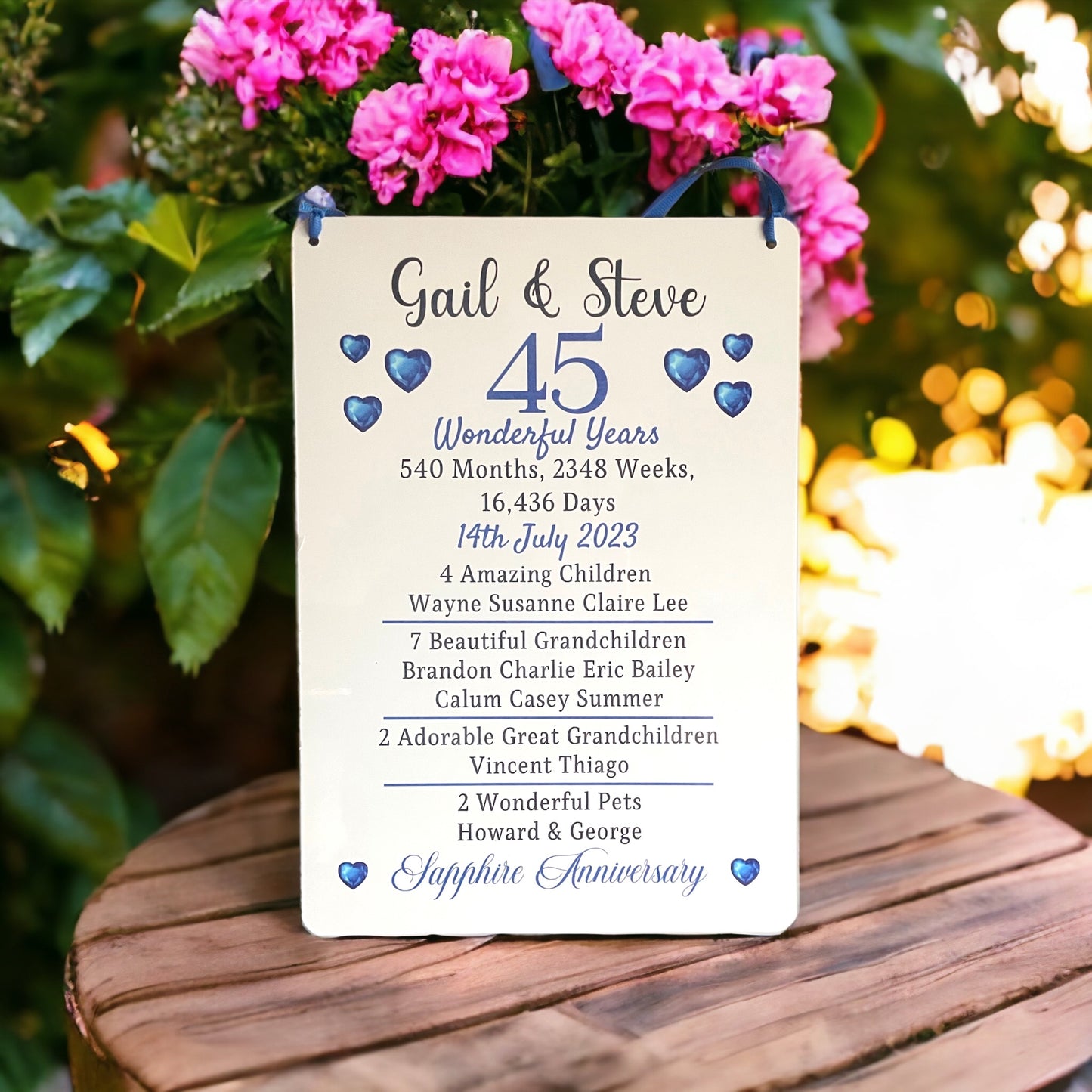 Sapphire Wedding Anniversary Gift | 45th Wedding Anniversary Plaque