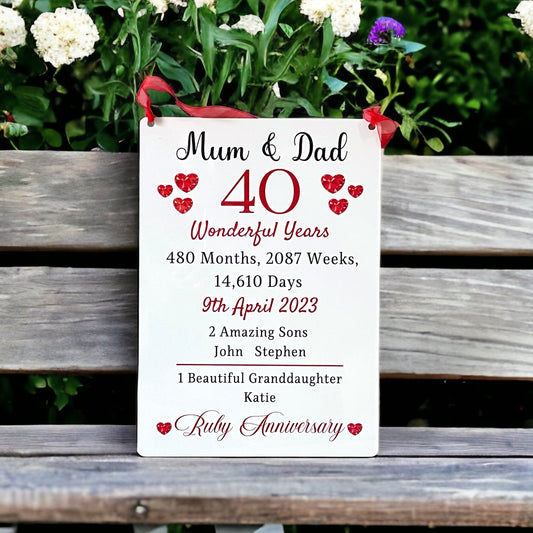 Ruby Wedding Anniversary Gift | 40th Anniversary Plaque