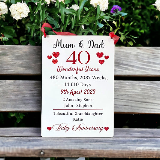Ruby Wedding Anniversary Gift Personalised Plaque