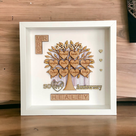 Golden Wedding Anniversary Gift Personalised Scrabble Family Tree Frame | 50th Anniversary