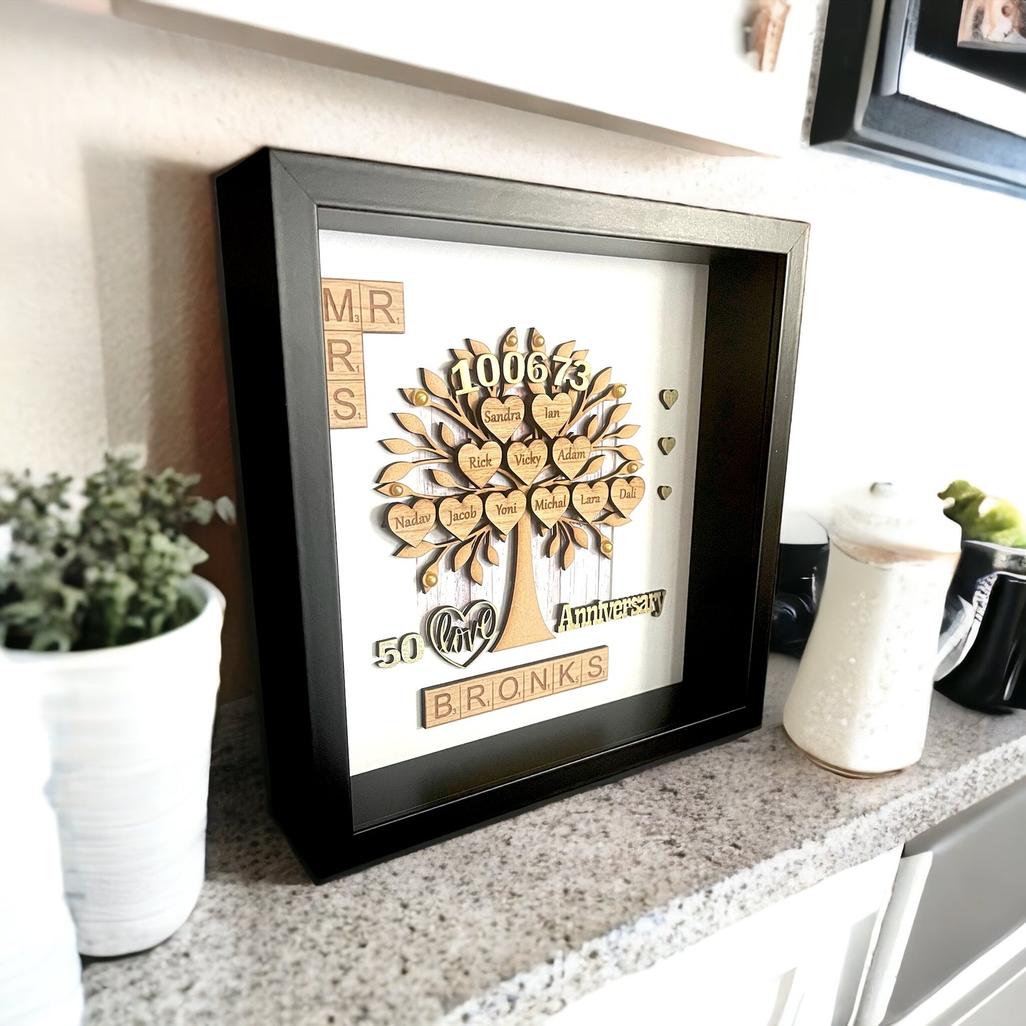 Golden Wedding Anniversary 50th Gift Scrabble Tree Frame