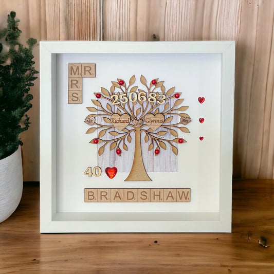 Ruby Wedding Anniversary Gift Personalised Scrabble Tree Frame | 40th Anniversary