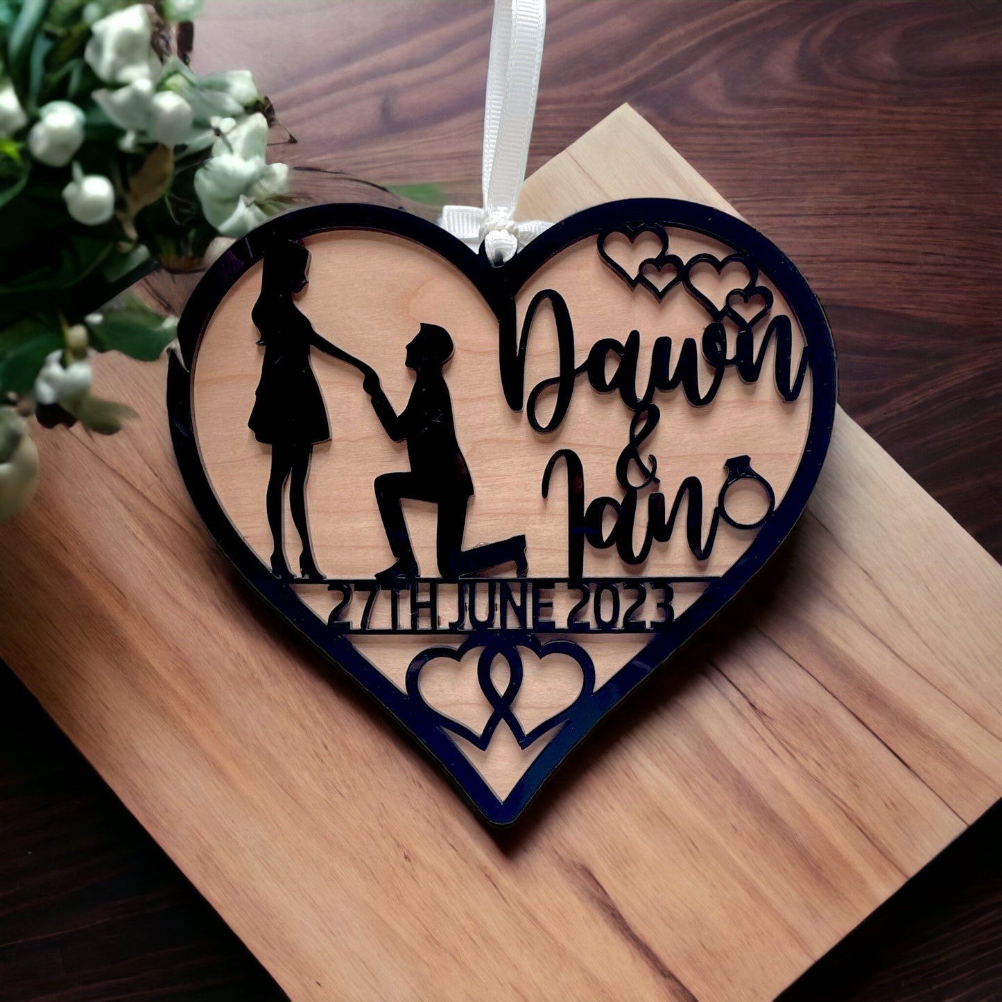 Engagement Gift Personalised Heart | Silhouette 3D Heart