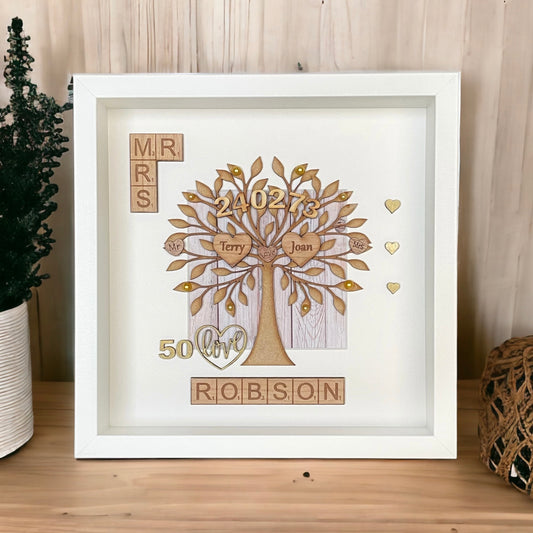 Golden Wedding Anniversary 50th Gift Scrabble Tree Frame