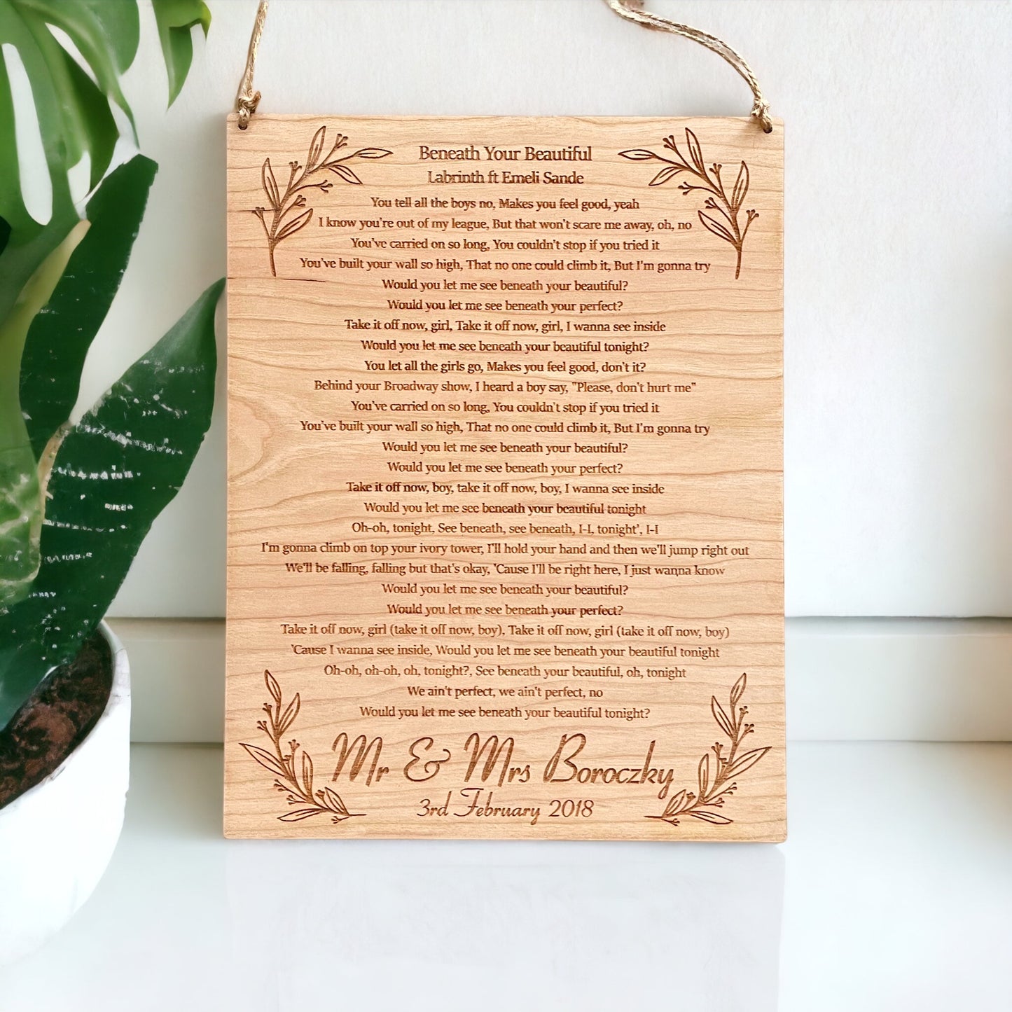 Song Lyric Wooden Wedding Anniversary Gift | 5th Anniversary