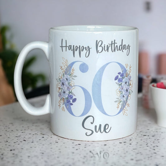 60th Birthday Personalised Floral Number Mug | Any Age