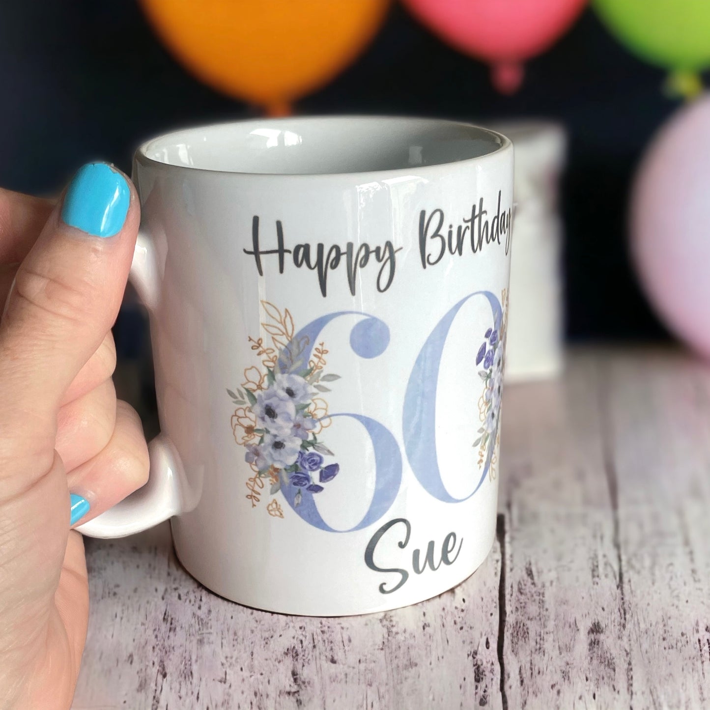 60th Birthday Personalised Floral Number Mug | Any Age