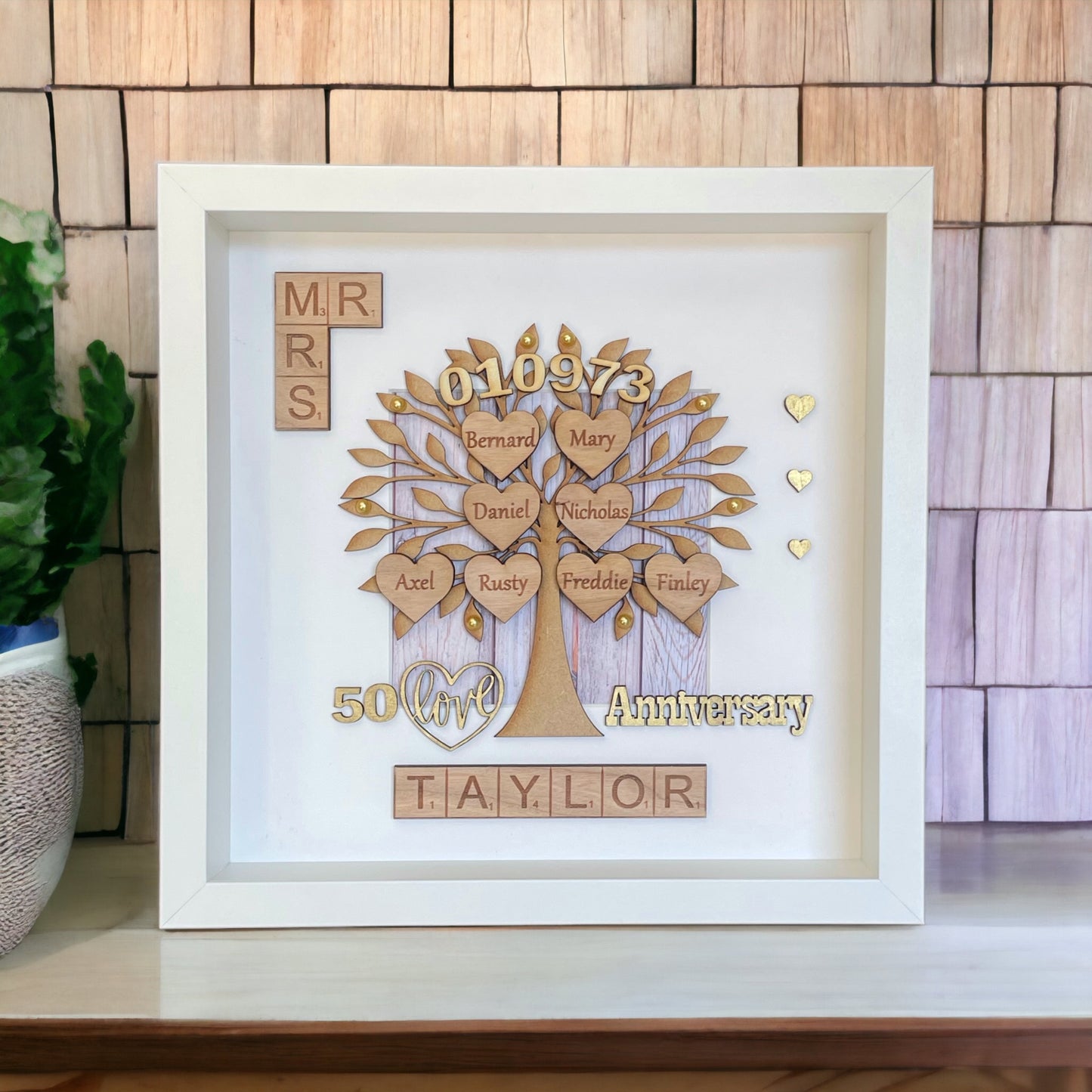 Golden Wedding Anniversary Gift Personalised Scrabble Family Tree Frame | 50th Anniversary