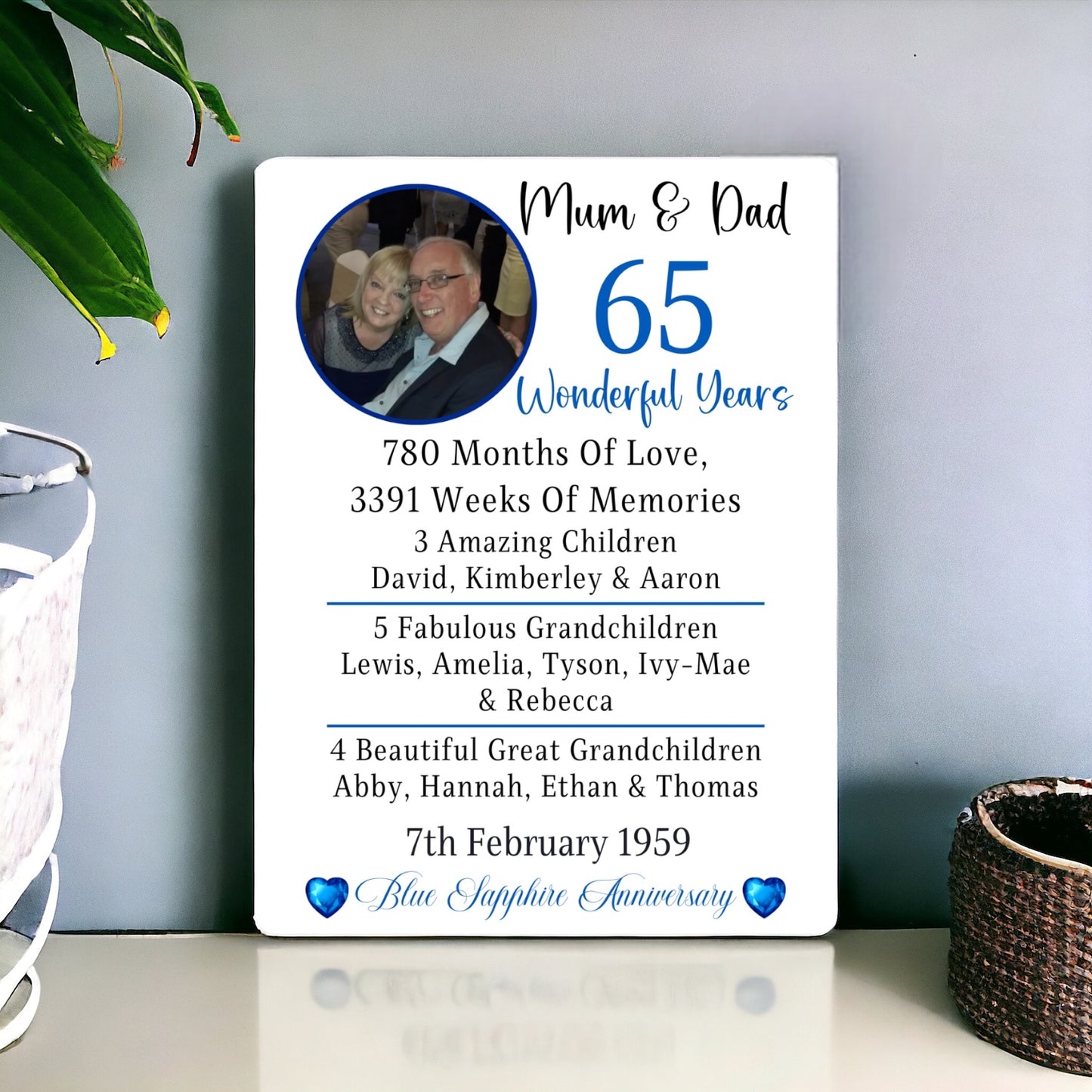 Blue Sapphire Wedding Anniversary Gift | 65th Wedding Anniversary