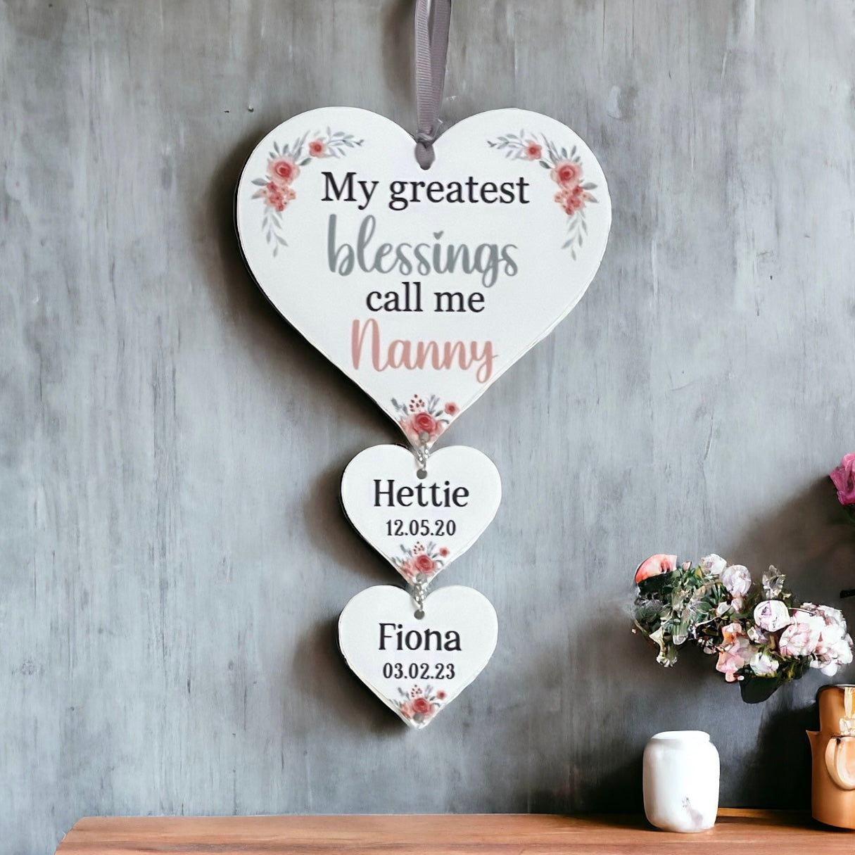 Greatest Blessings Personalised Hanging Heart Plaque