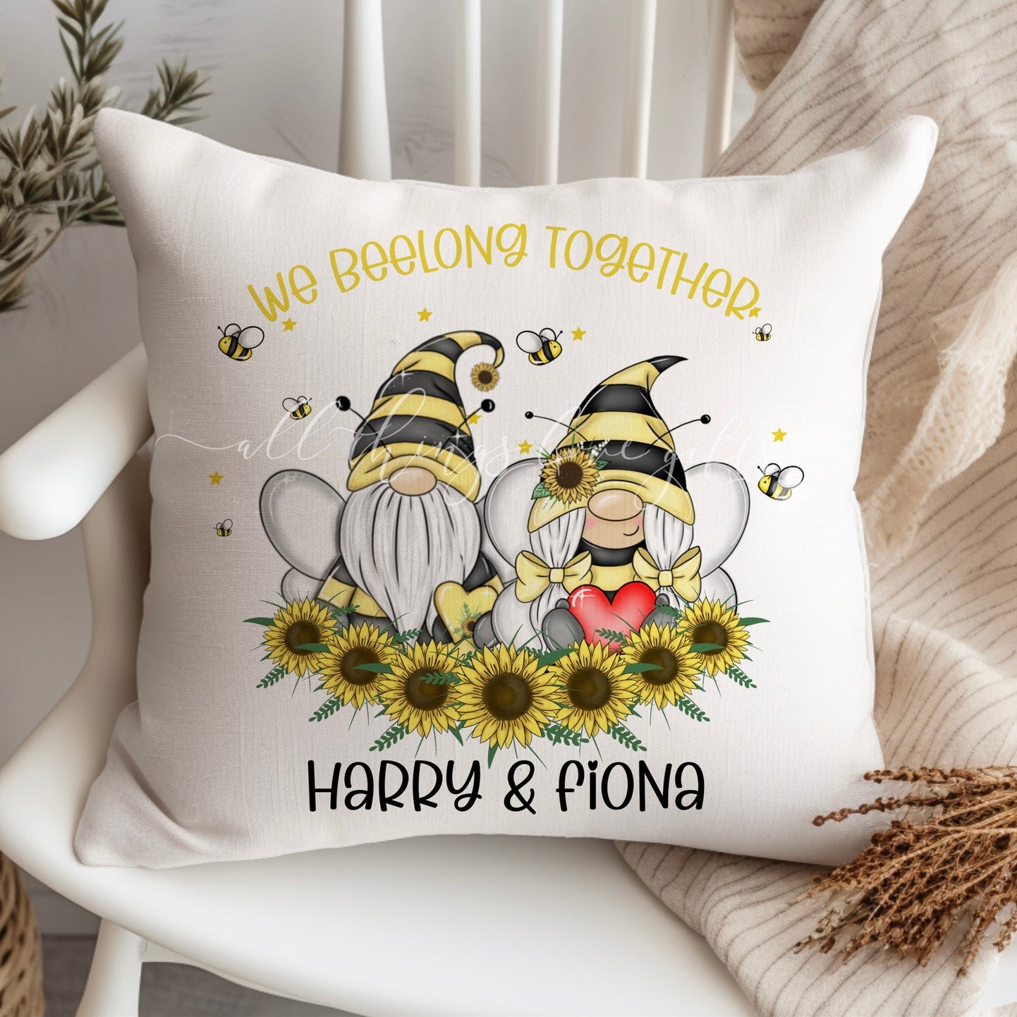 We Beelong Together Bee Gnome Cushion | Gonk Sunflower Cushion