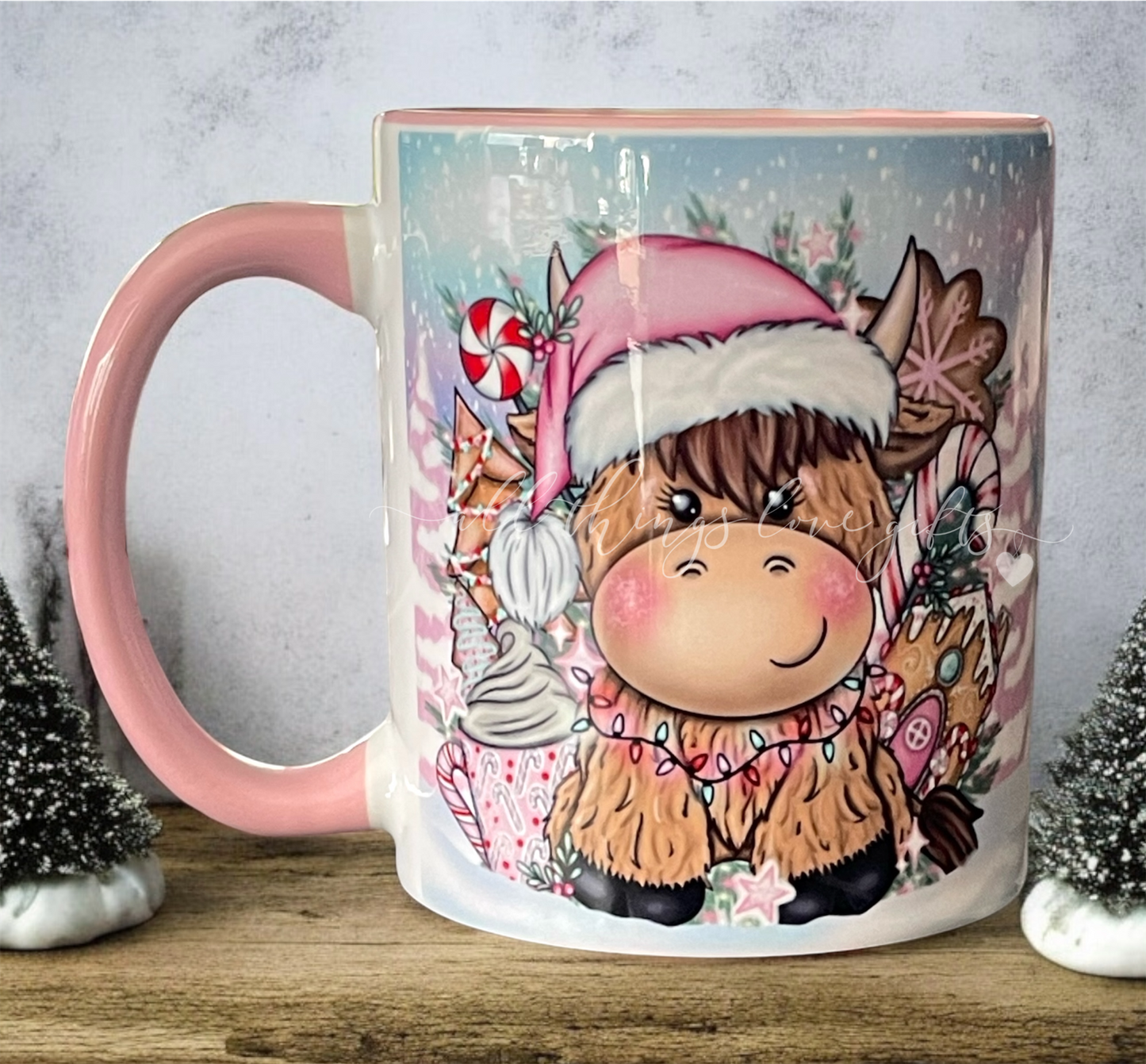 Christmas Pink Highland Cow Mug