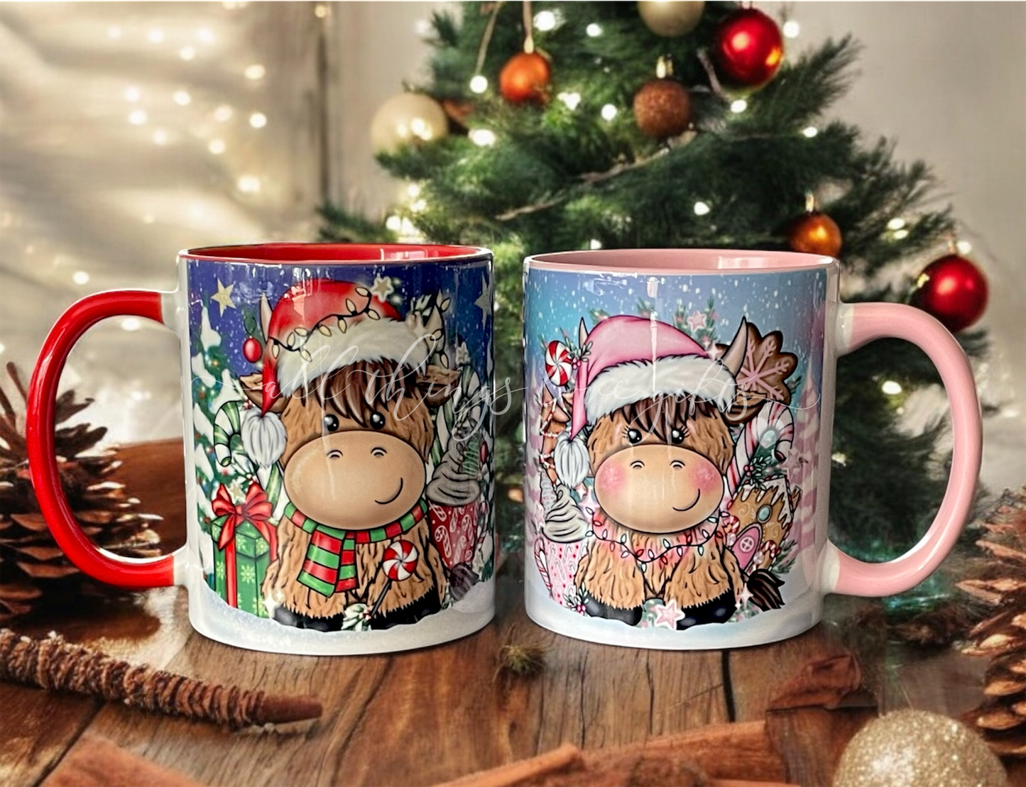 Christmas Highland Cow Mug Set Of Two