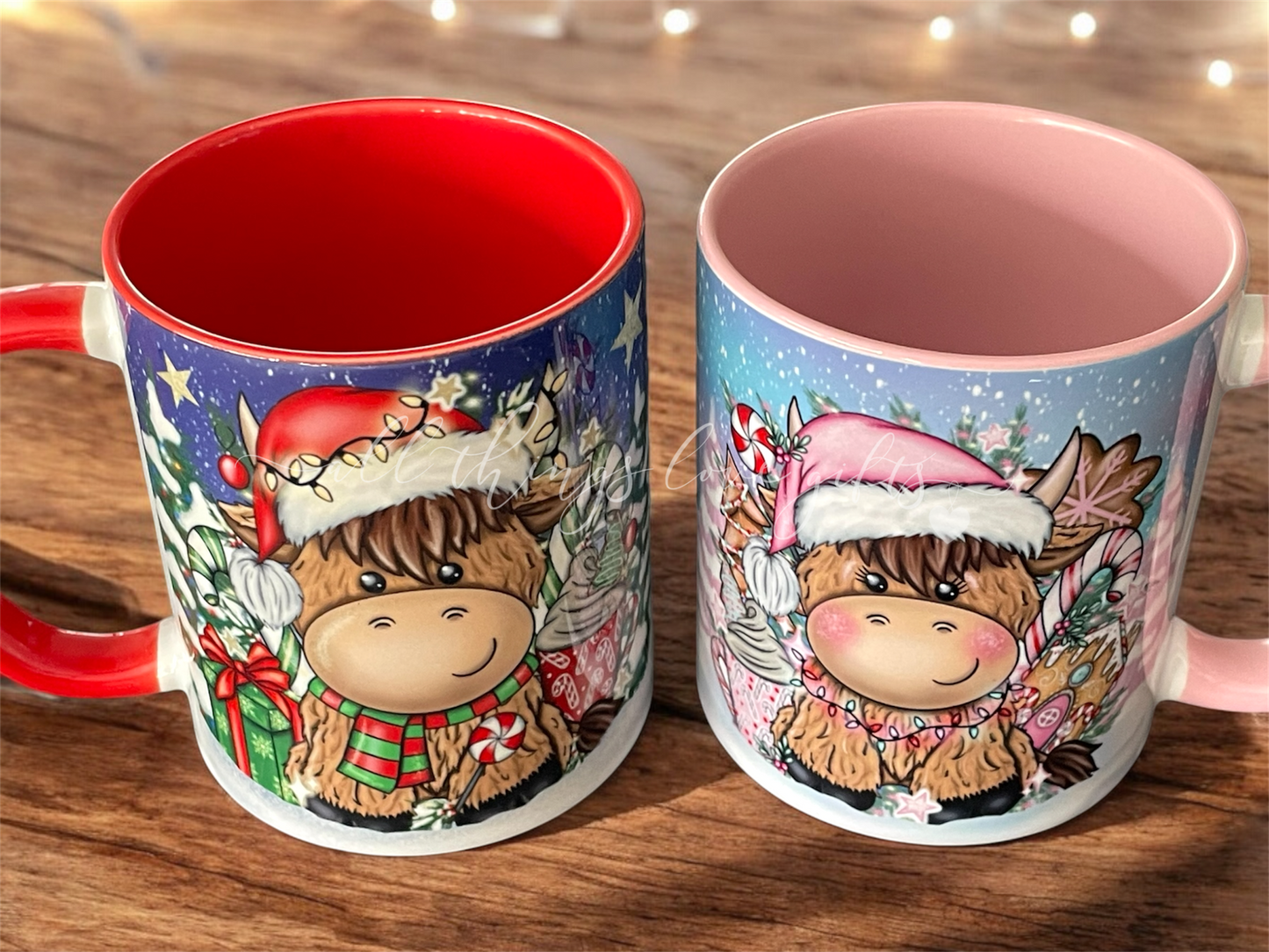 Christmas Highland Cow Mug Set Of Two