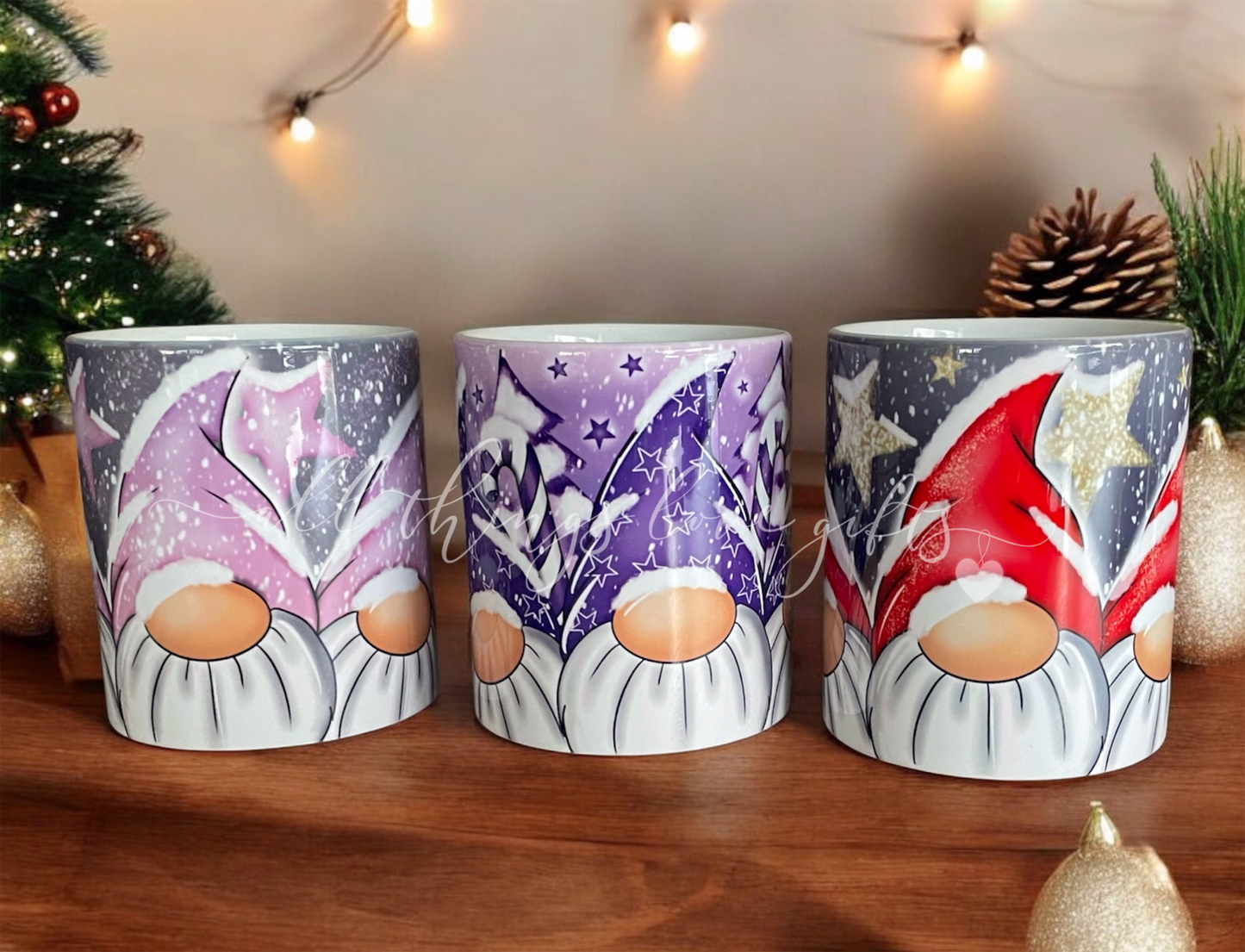 Christmas Gnome Gonk Mugs Set Of 3