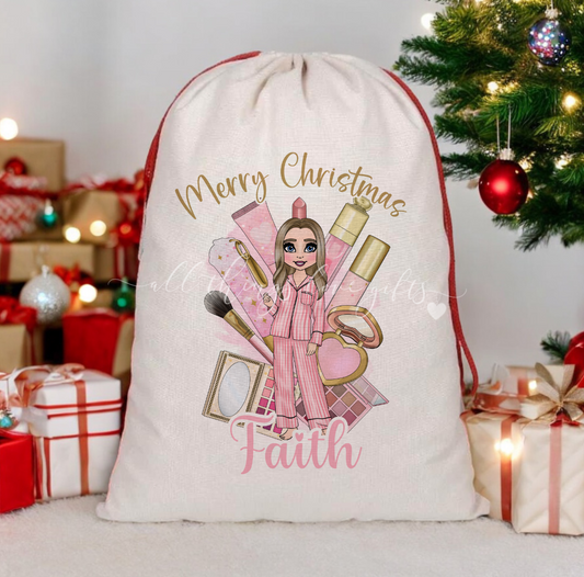 Christmas Makeup Girl Santa Sack