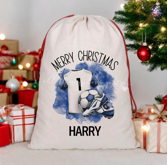 Christmas Football Shirt Blue Santa Sack