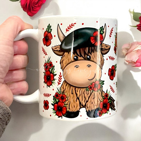 Poppy Highland Cow Mug Remembrance Sunday Mug