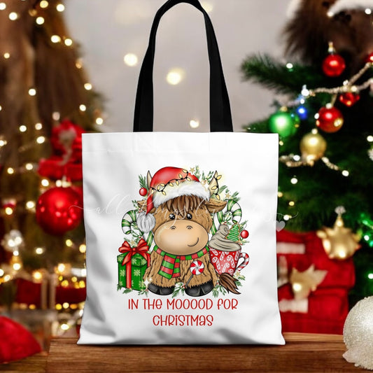 Highland Cow Red Christmas Shopping Bag