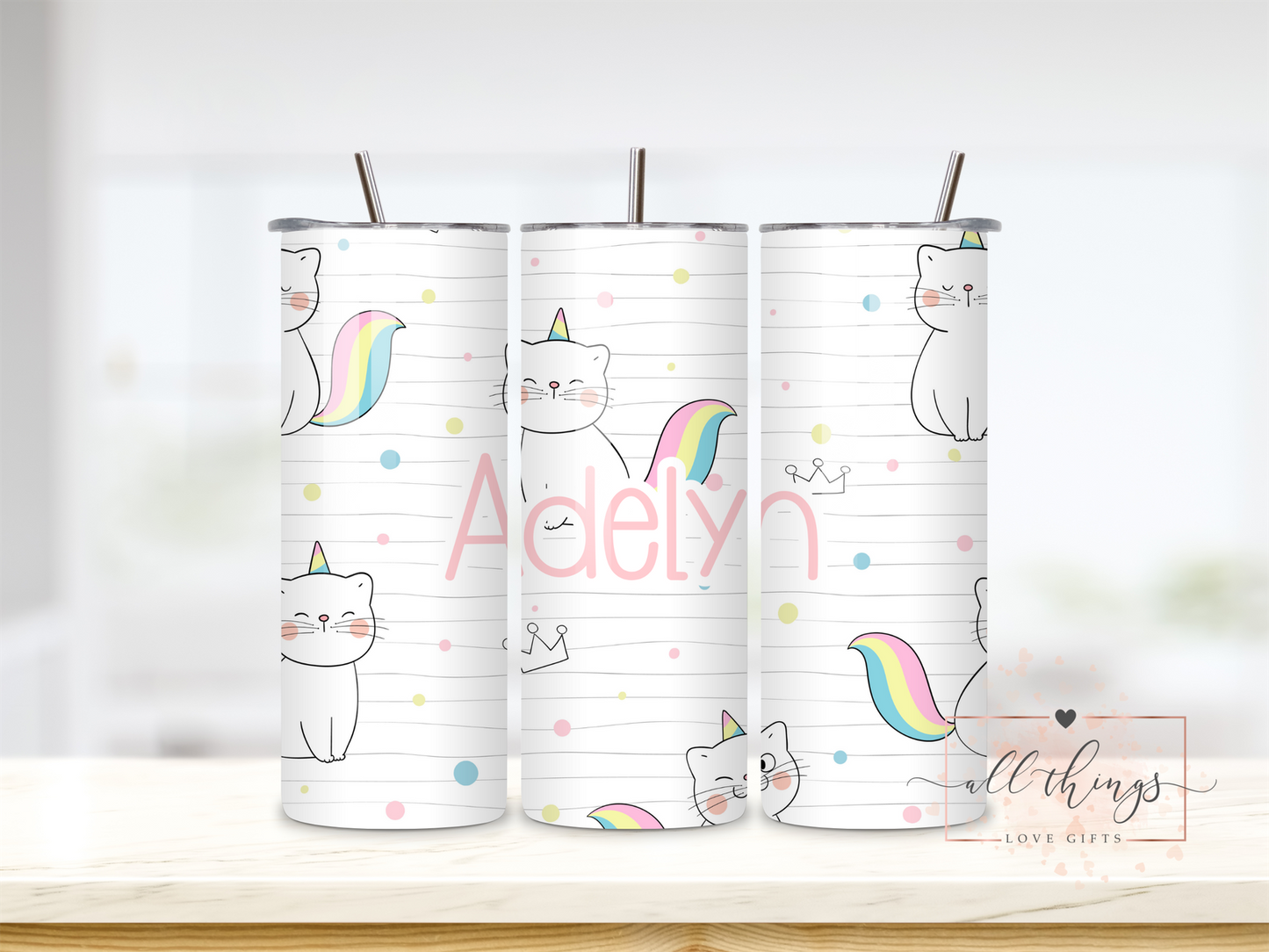 Caticorn Rainbow Personalised Tumbler