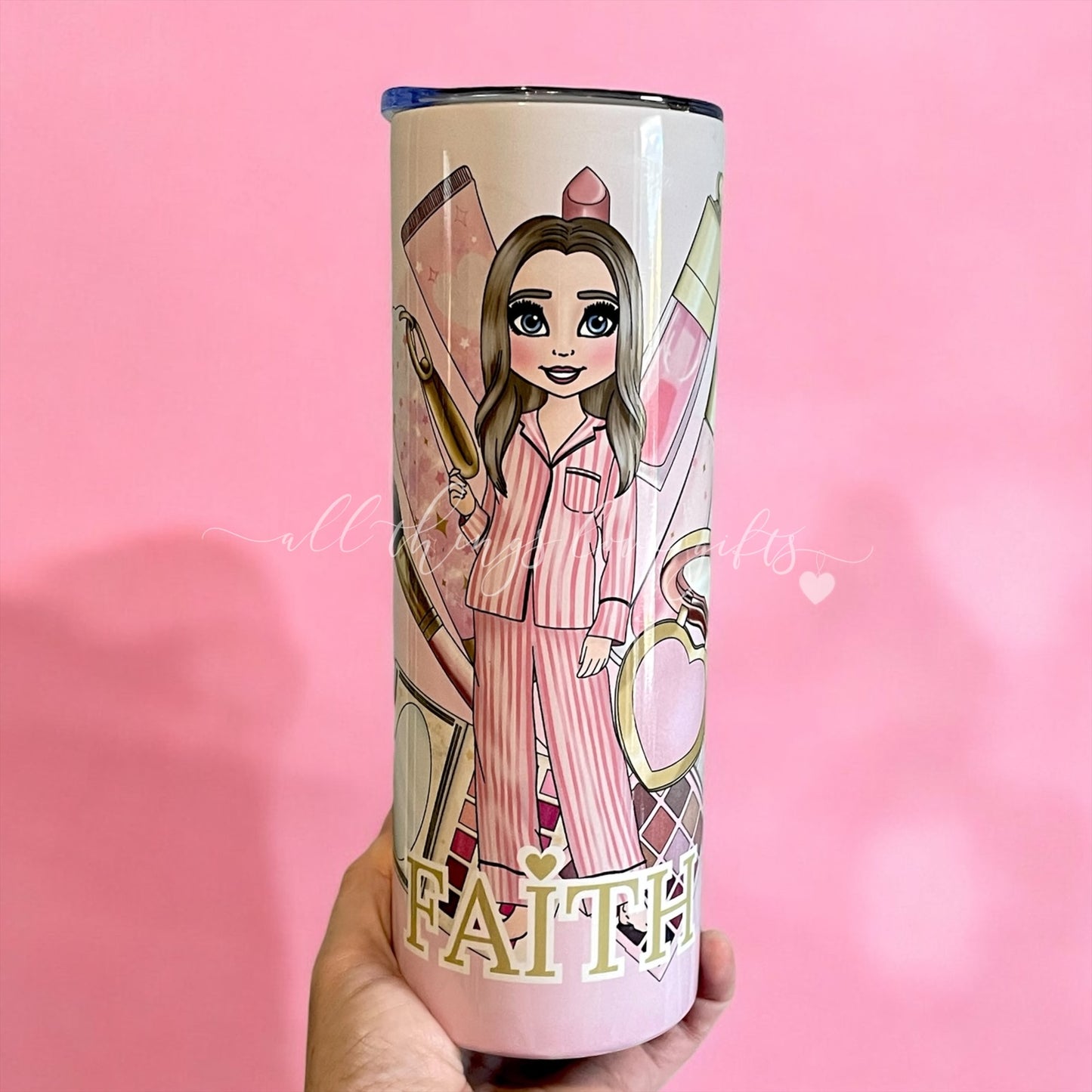 Makeup Girl Tumbler | Hair, Eye & Skin Customisable