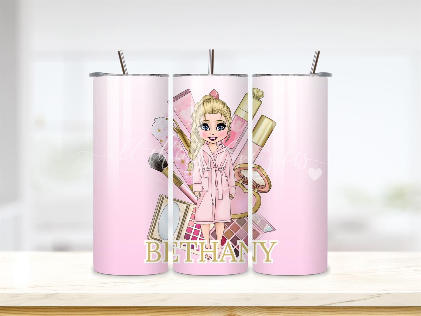 Makeup Girl Tumbler | Hair, Eye & Skin Customisable