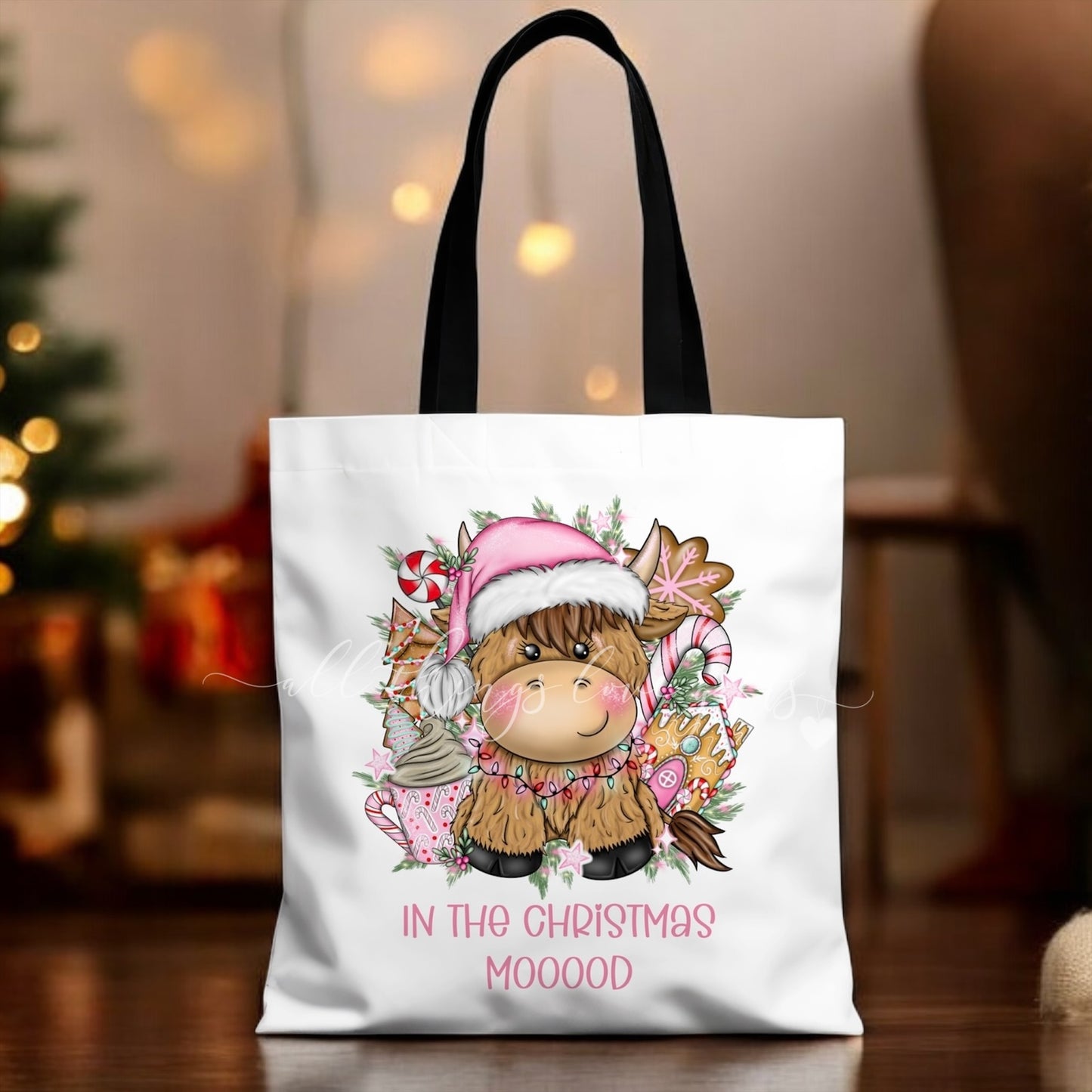 Highland Cow Christmas Shopping Bag