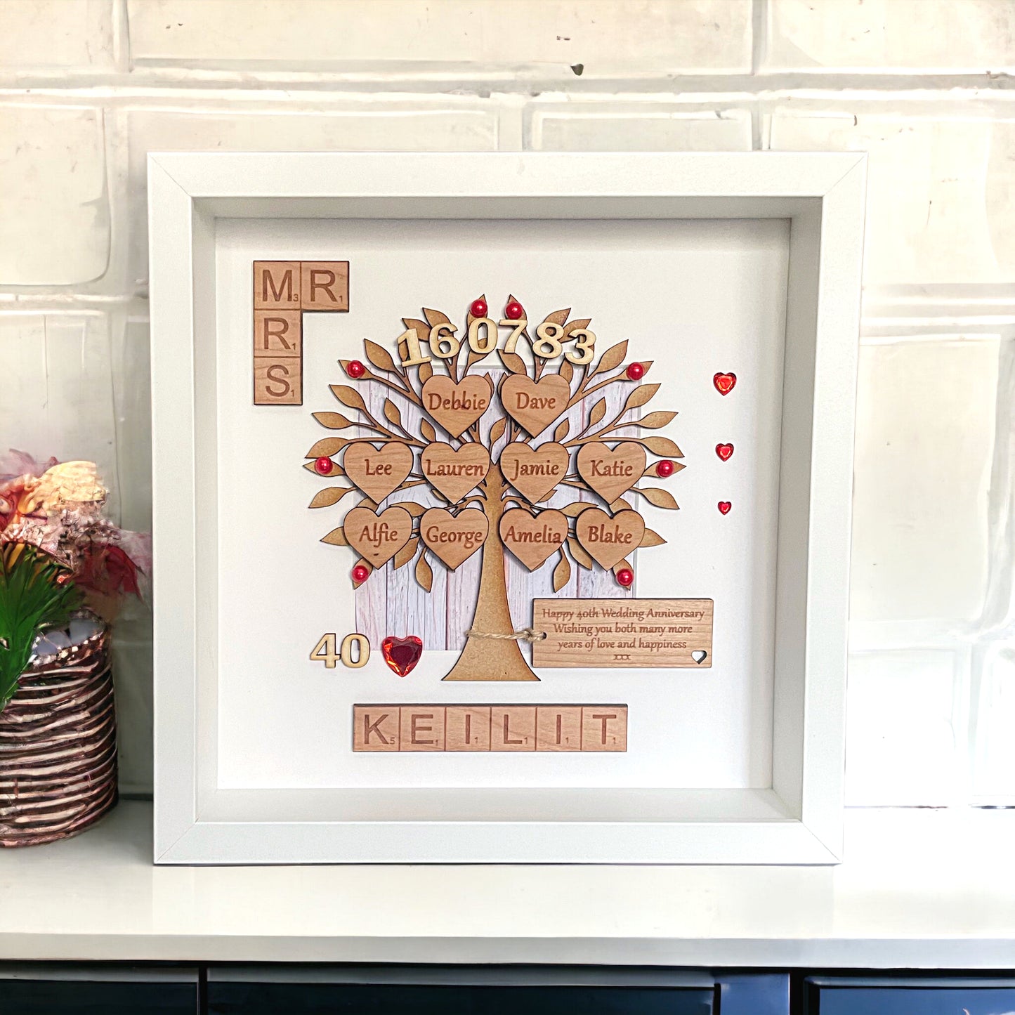 Ruby Wedding Anniversary Gift Personalised Scrabble Family Tree Frame | 40th Anniversary
