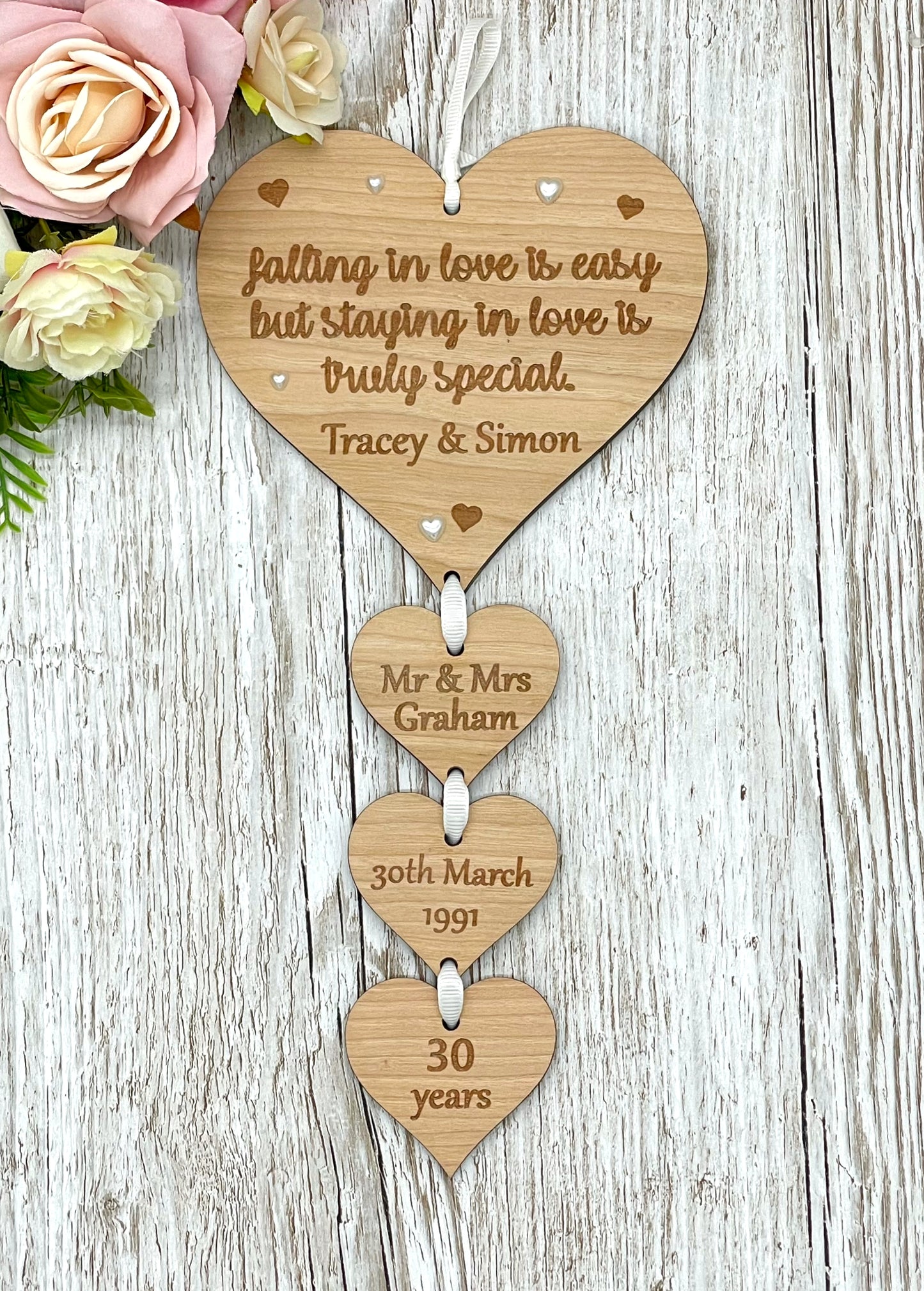 Pearl Wedding Anniversary Gift | 30th Anniversary Hearts Plaque