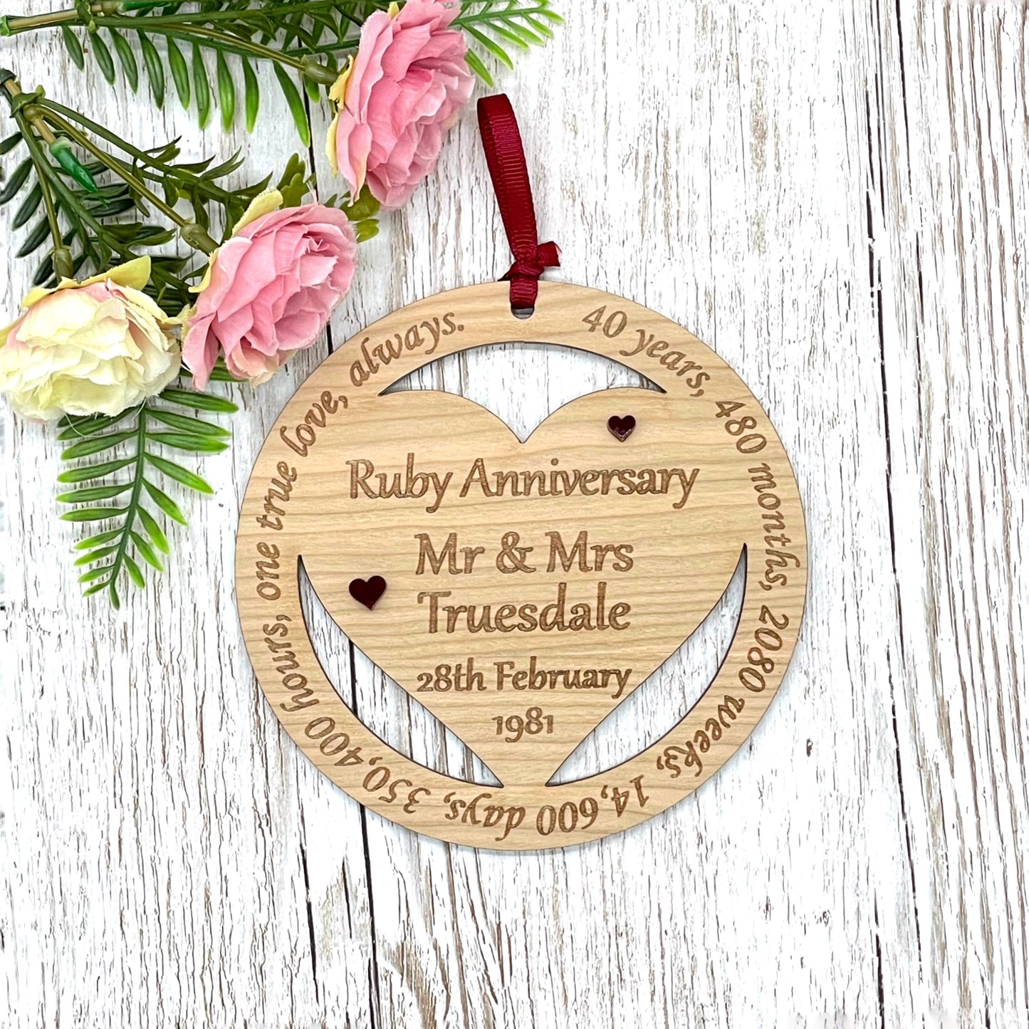 Ruby Wedding Anniversary Gift | 40th Anniversary Plaque