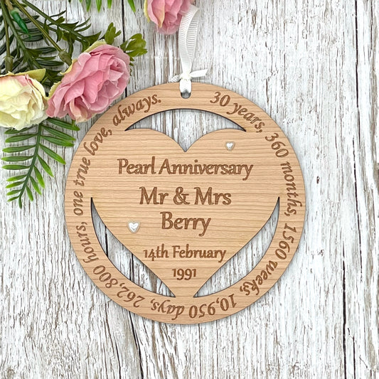 Pearl Wedding Anniversary Gift Wooden Hanging Plaque 30th Anniversary