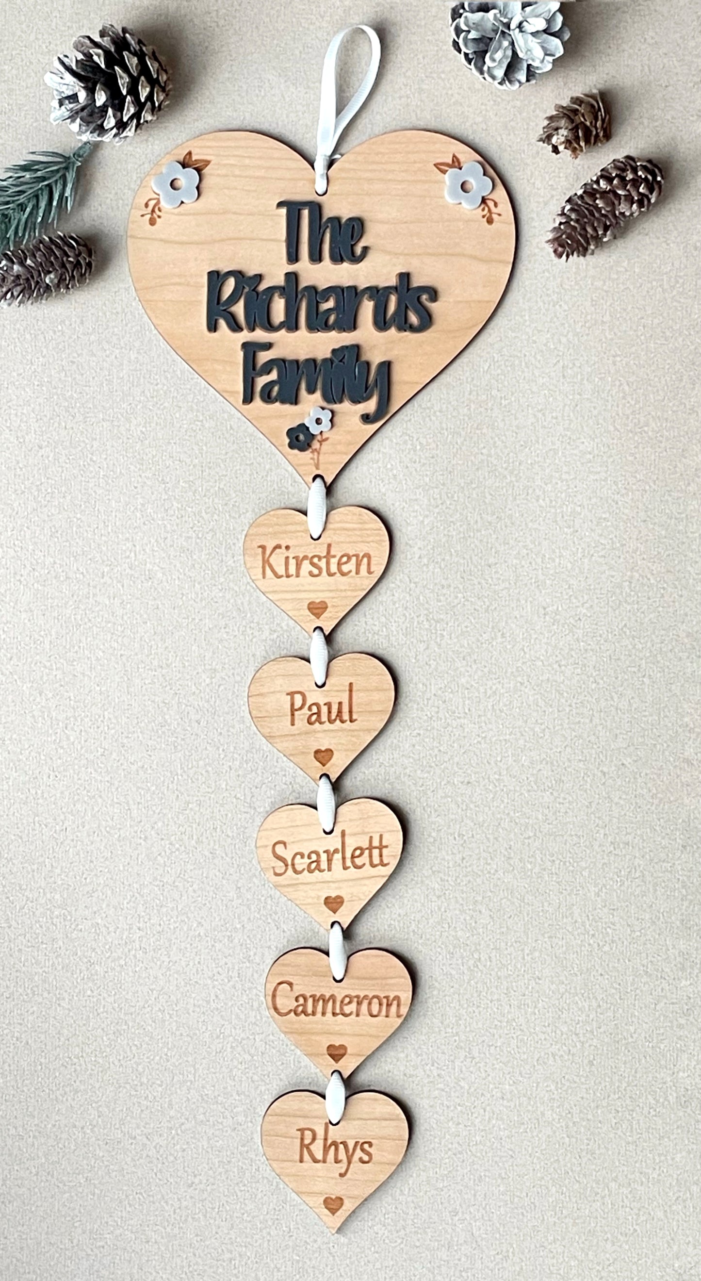 Family Hanging Hearts Personalised Plaque