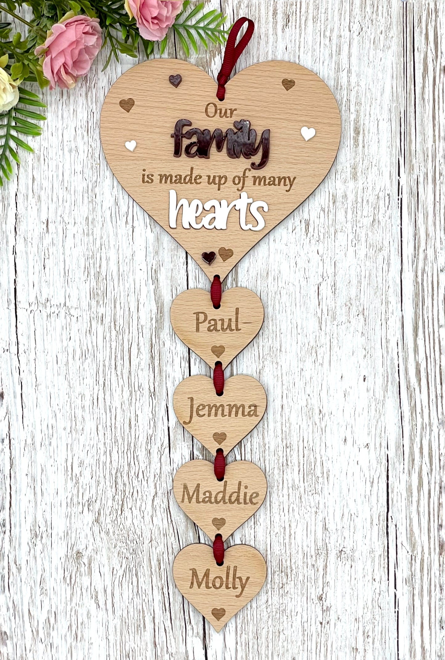 Our Family Hanging Hearts Plaque