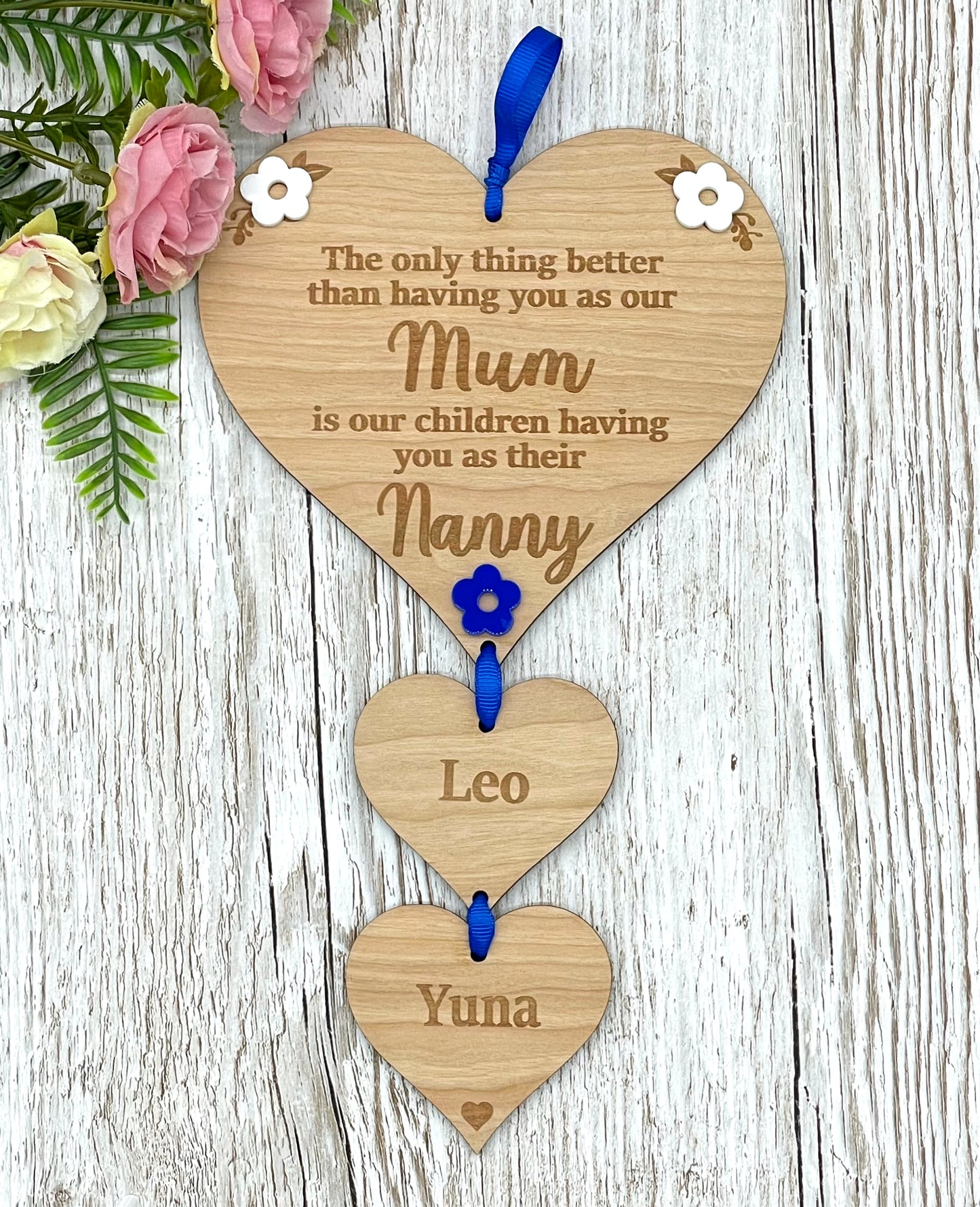 Mum Grandma Hanging Heart Personalised Plaque