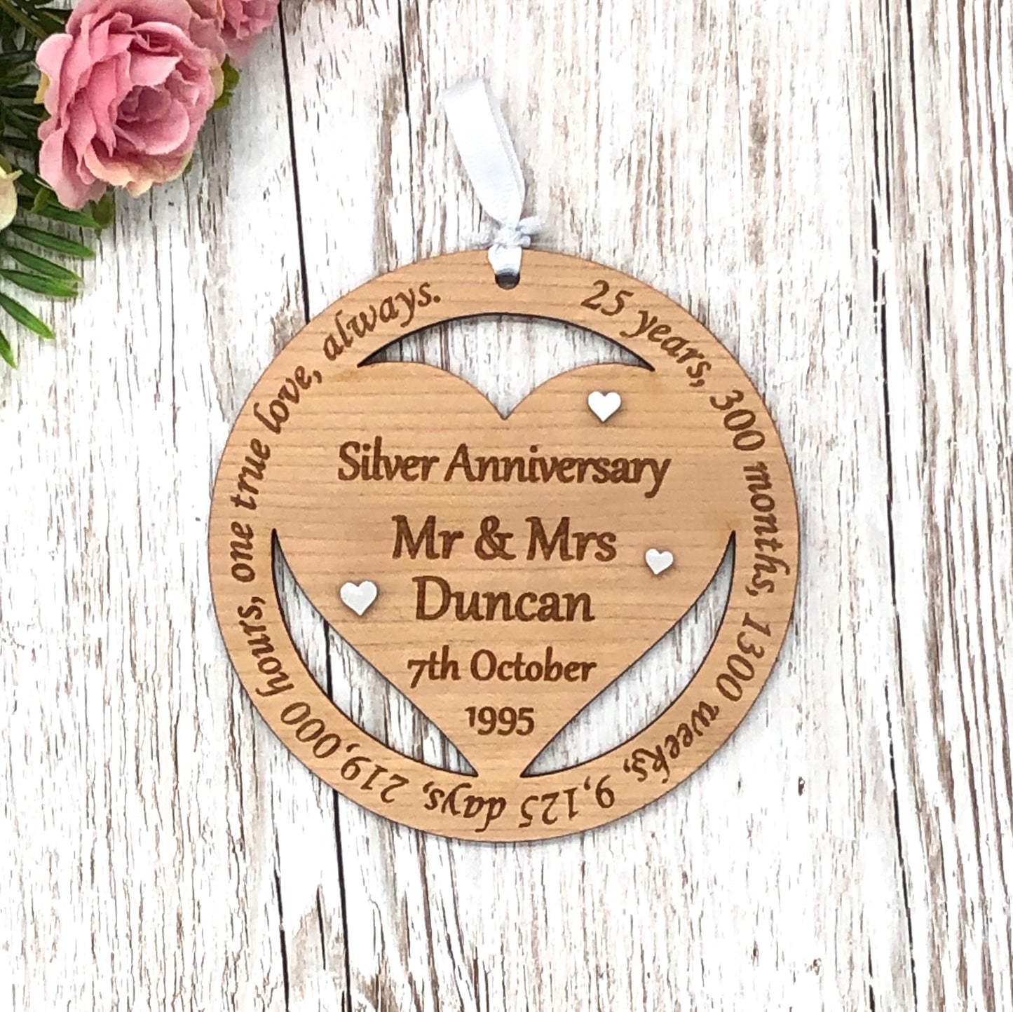 Silver Wedding Anniversary Gift Wooden Hanging Plaque 25th Anniversary