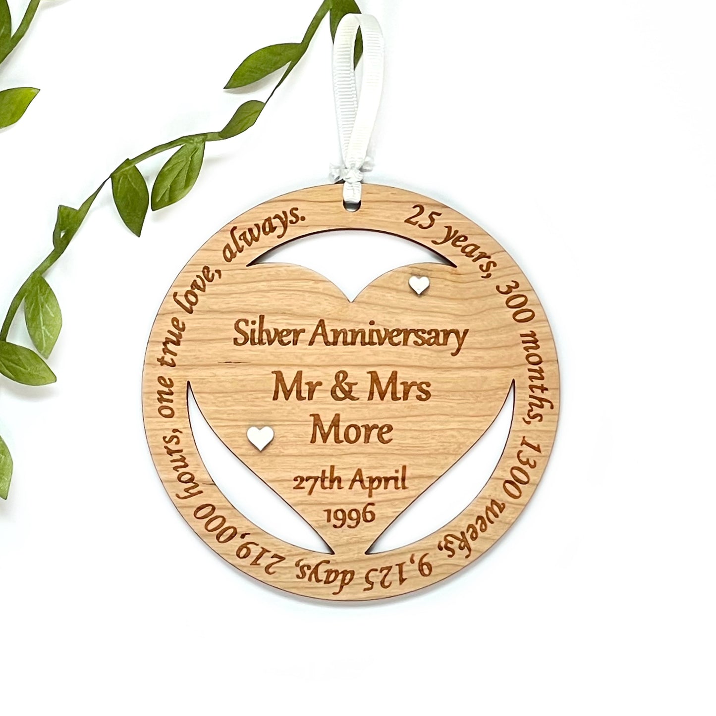 Silver Wedding Anniversary Gift Wooden Hanging Plaque 25th Anniversary