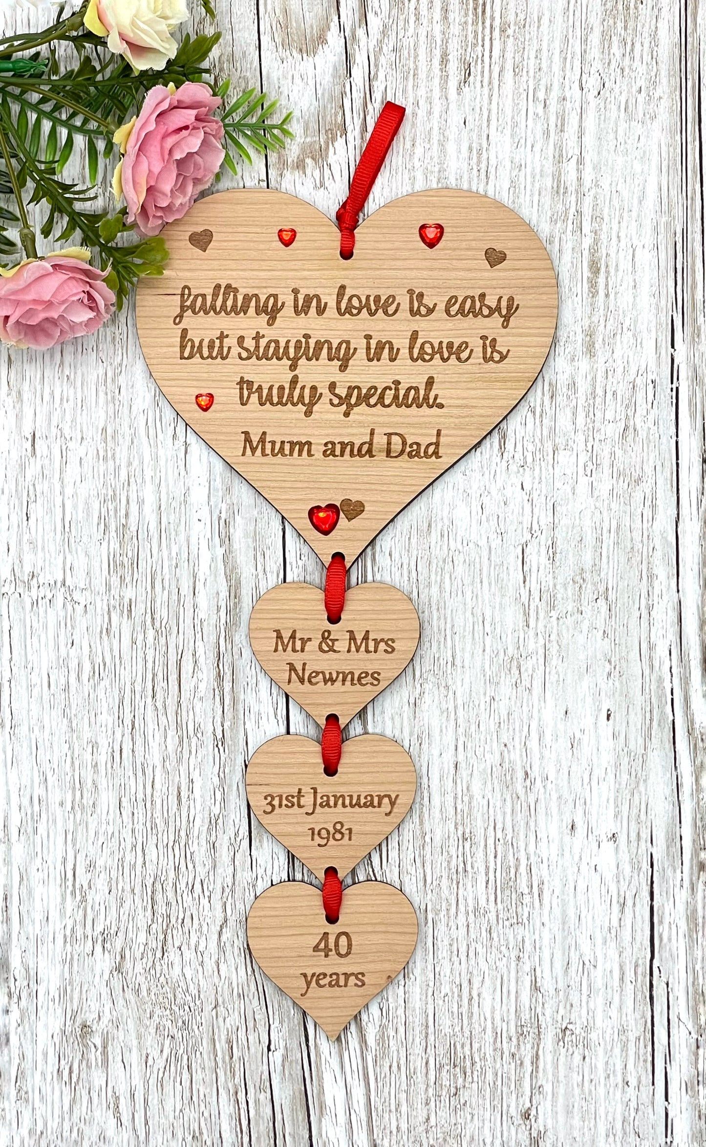 Ruby Wedding Anniversary 40th Gift Hearts Plaque