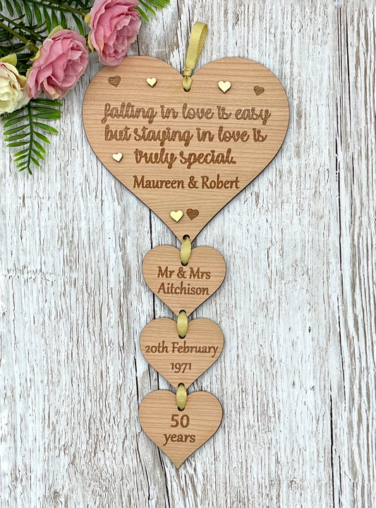 Golden Wedding Anniversary 50th Gifts Hearts Plaque