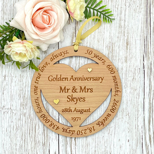 Golden Wedding Anniversary Gift Wooden Hanging Plaque 50th Anniversary
