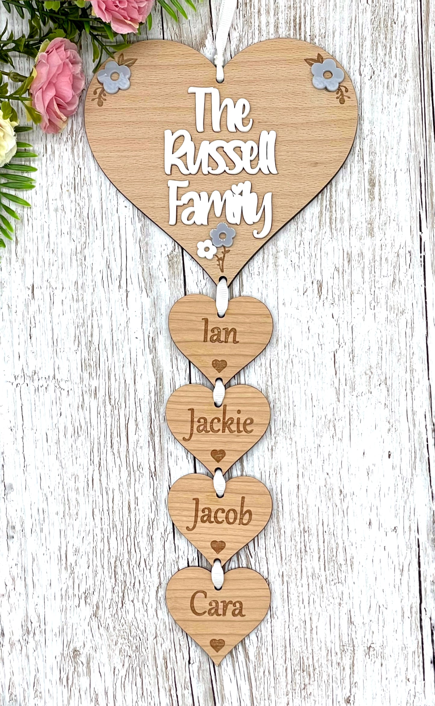 Family Hanging Hearts Personalised Plaque