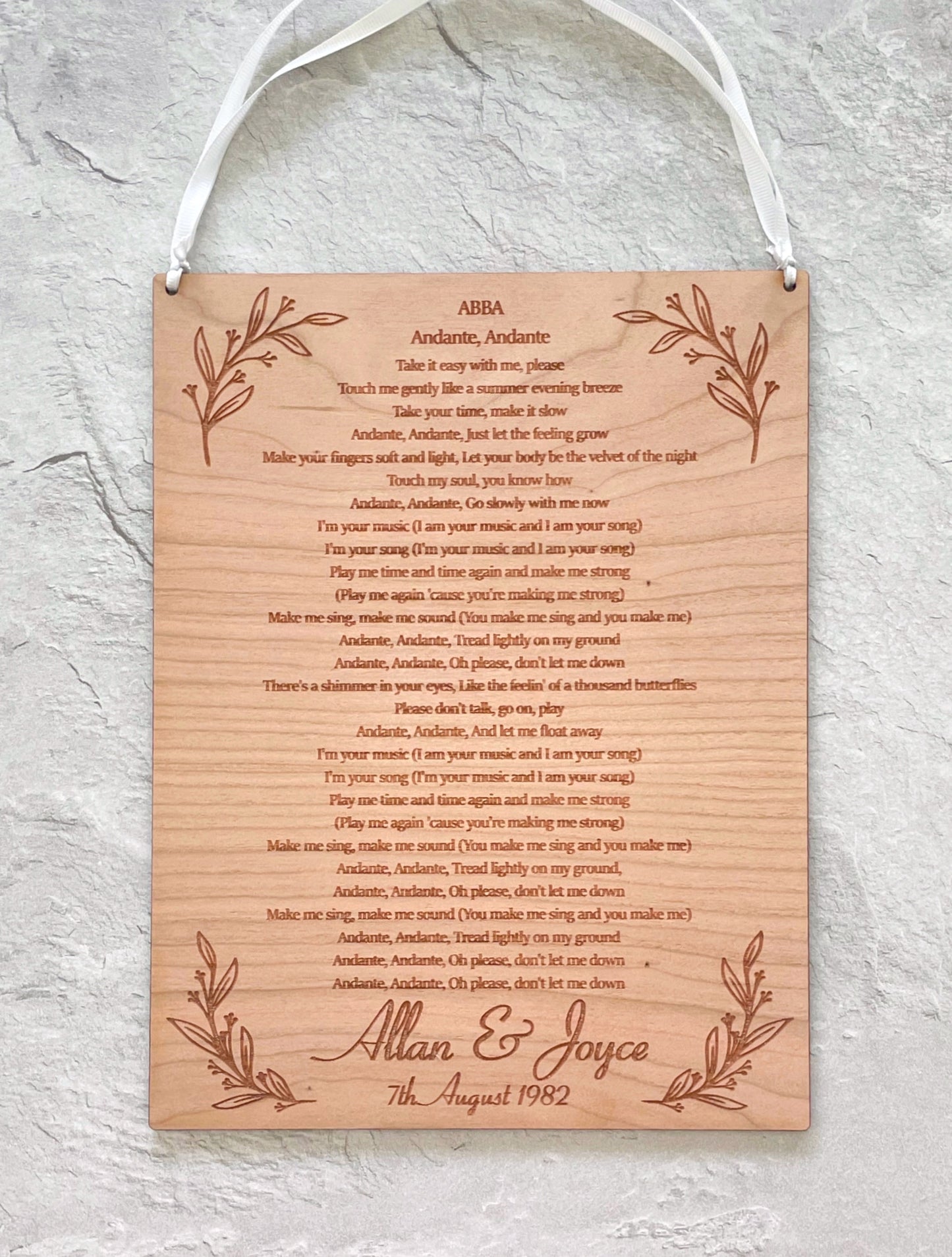 Song Lyric Wooden Wedding Anniversary Gift | 5th Anniversary