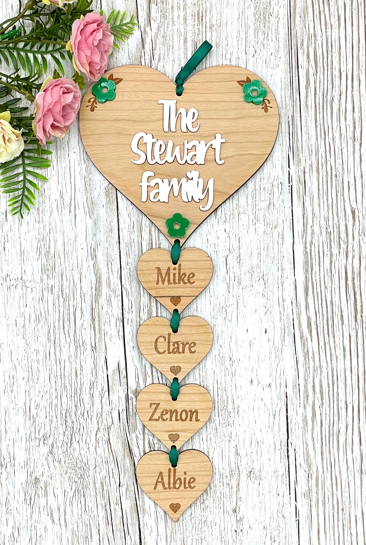 Family Hanging Hearts Personalised Plaque