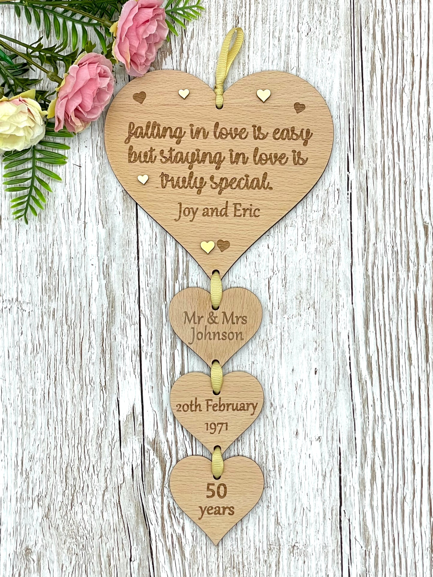 Golden Wedding Anniversary 50th Gifts Hearts Plaque