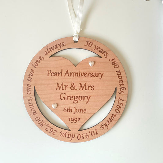 Pearl Wedding Anniversary Gift Wooden Hanging Plaque 30th Anniversary