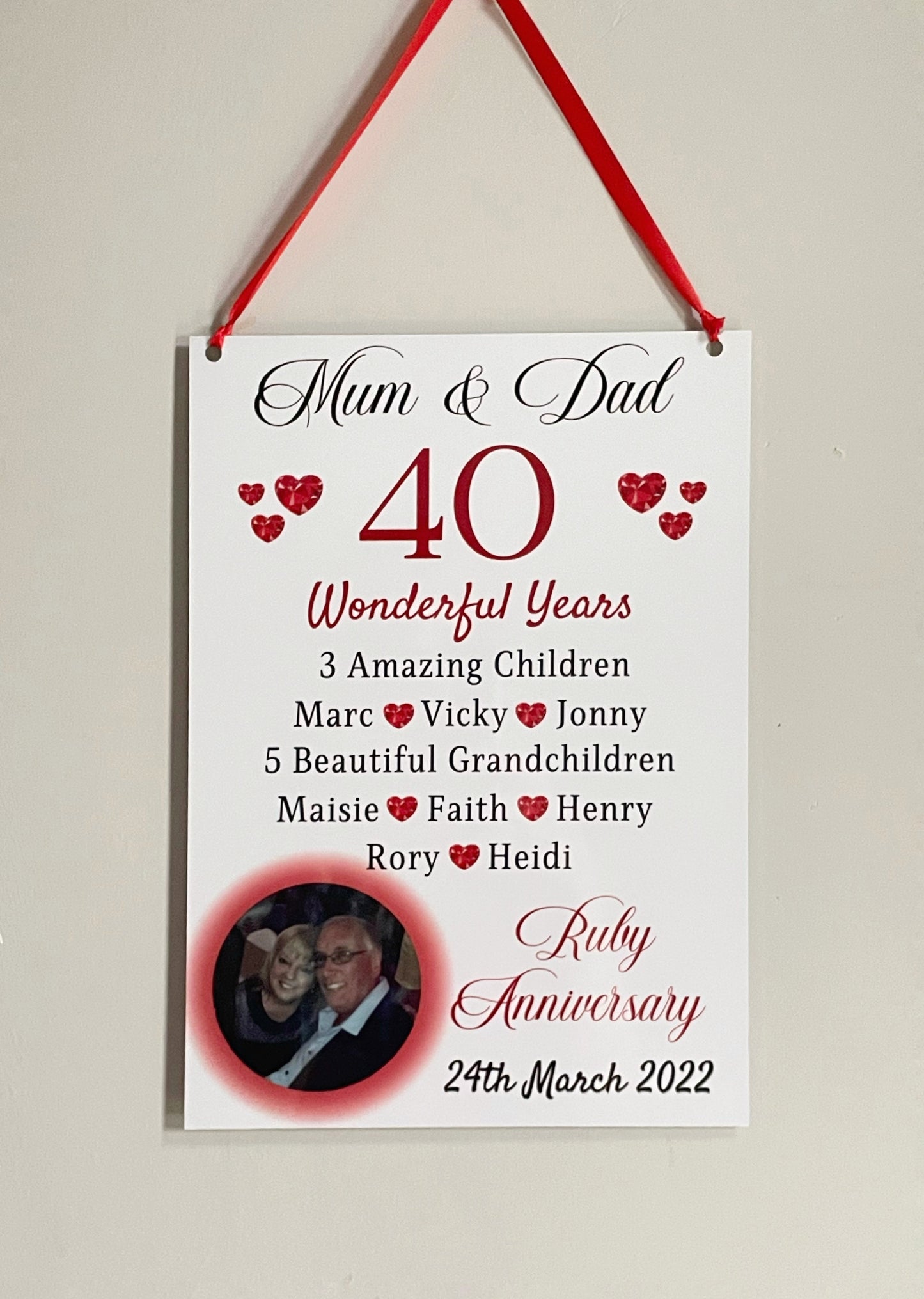 Ruby Wedding Anniversary Gift Personalised Photo Plaque