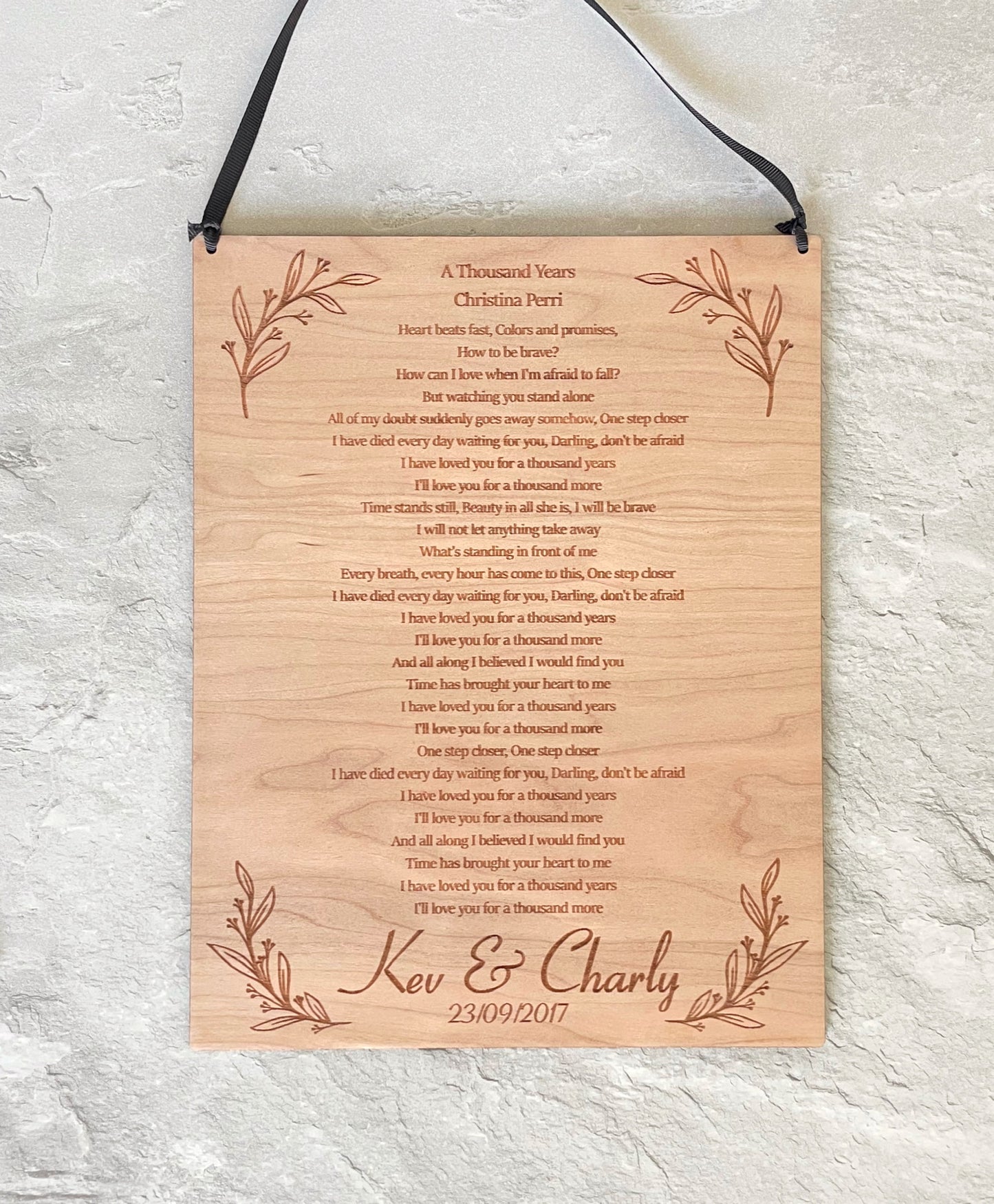 Song Lyric Wooden Wedding Anniversary Gift | 5th Anniversary