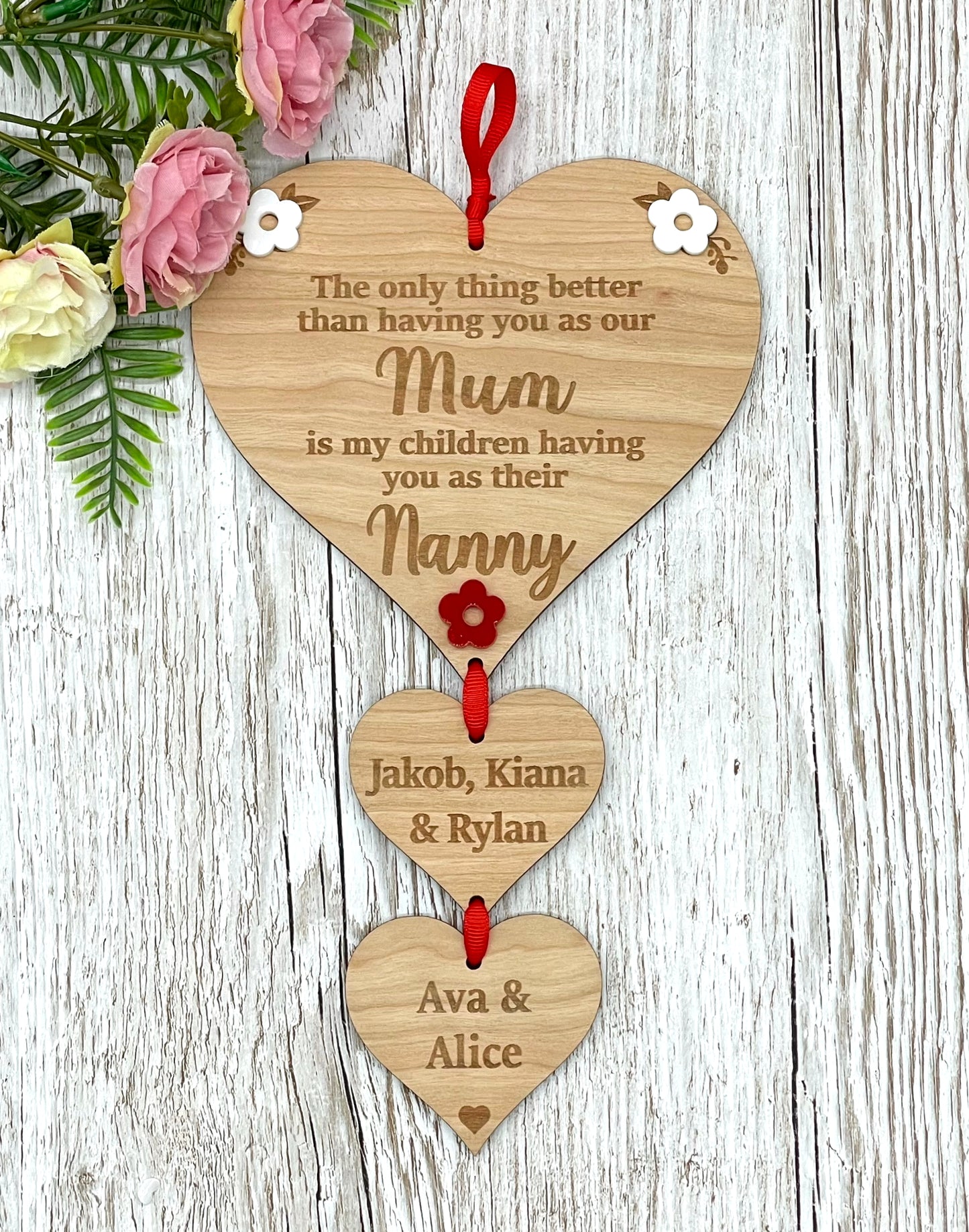 Mum Grandma Hanging Heart Personalised Plaque