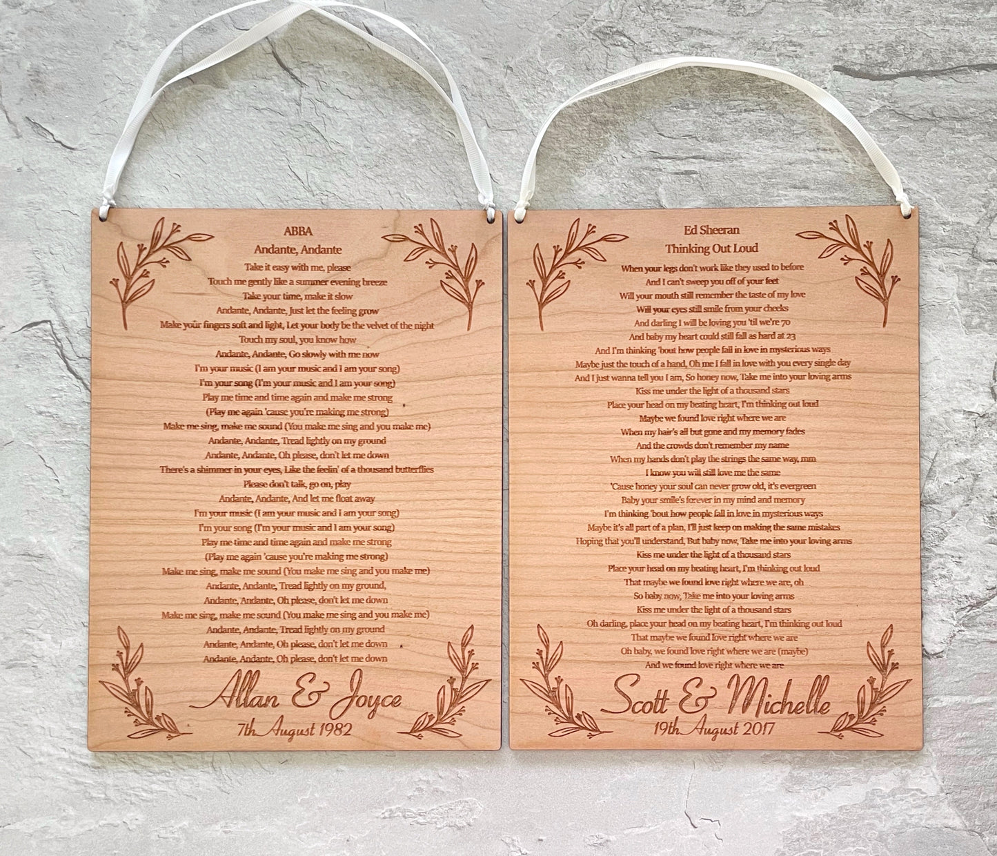 Song Lyric Plaque Wooden Wedding Anniversary Gift 5th Anniversary