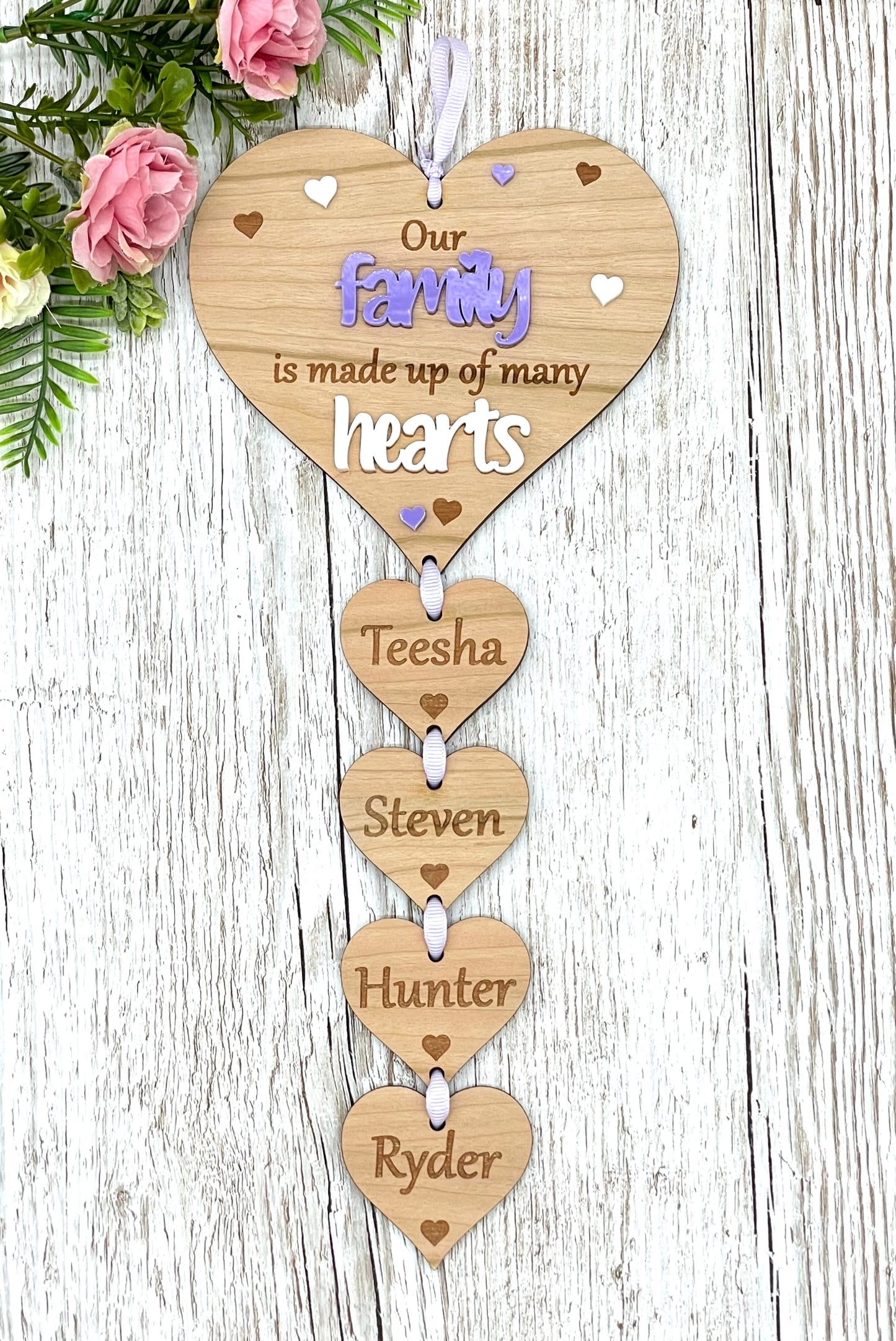 Our Family Hanging Hearts Plaque