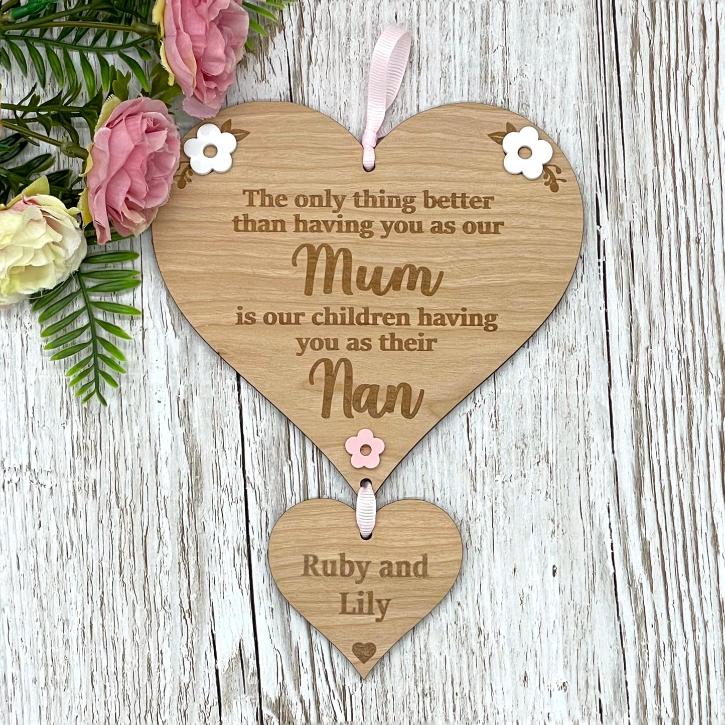 Mum Grandma Hanging Heart Personalised Plaque